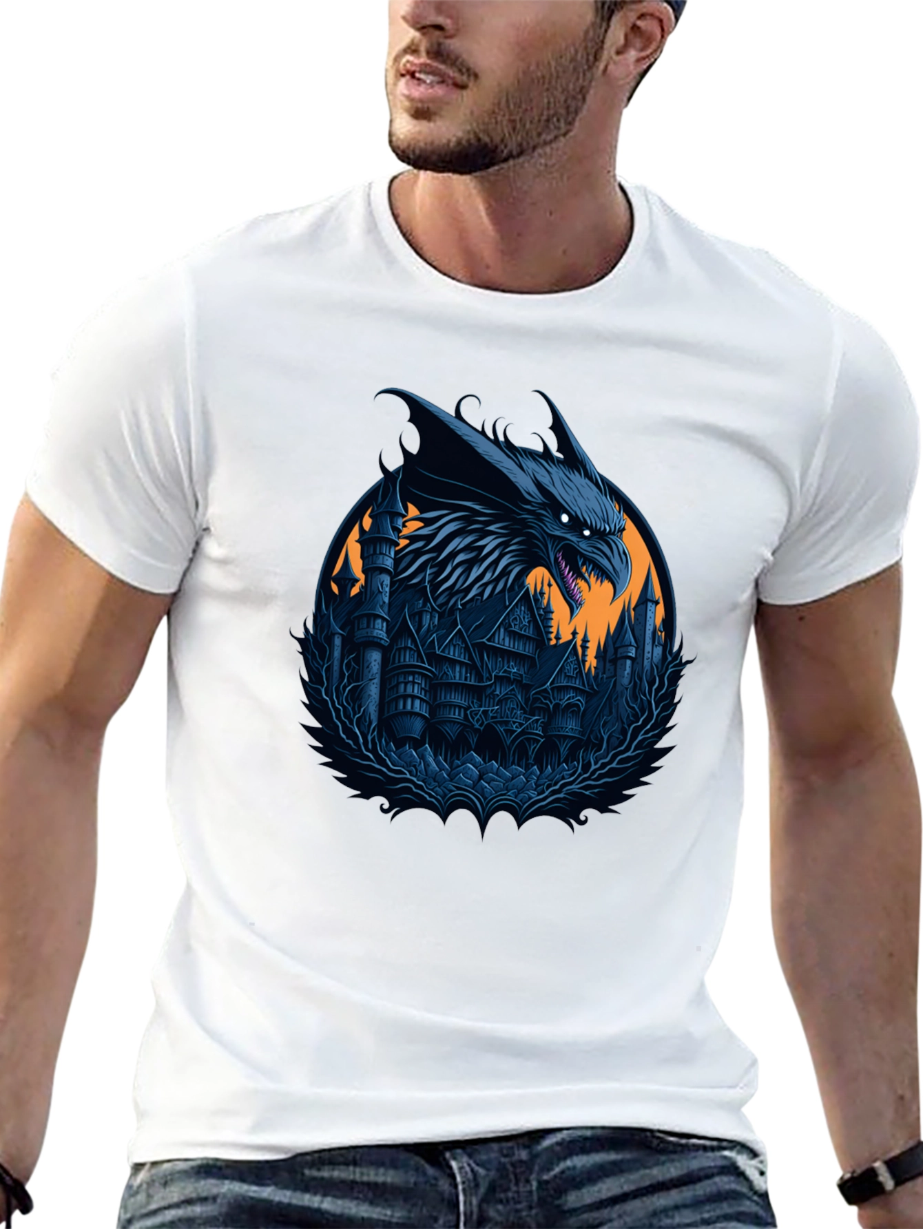 Dragon Castle Graphic T-Shirt - Dark Fantasy Style