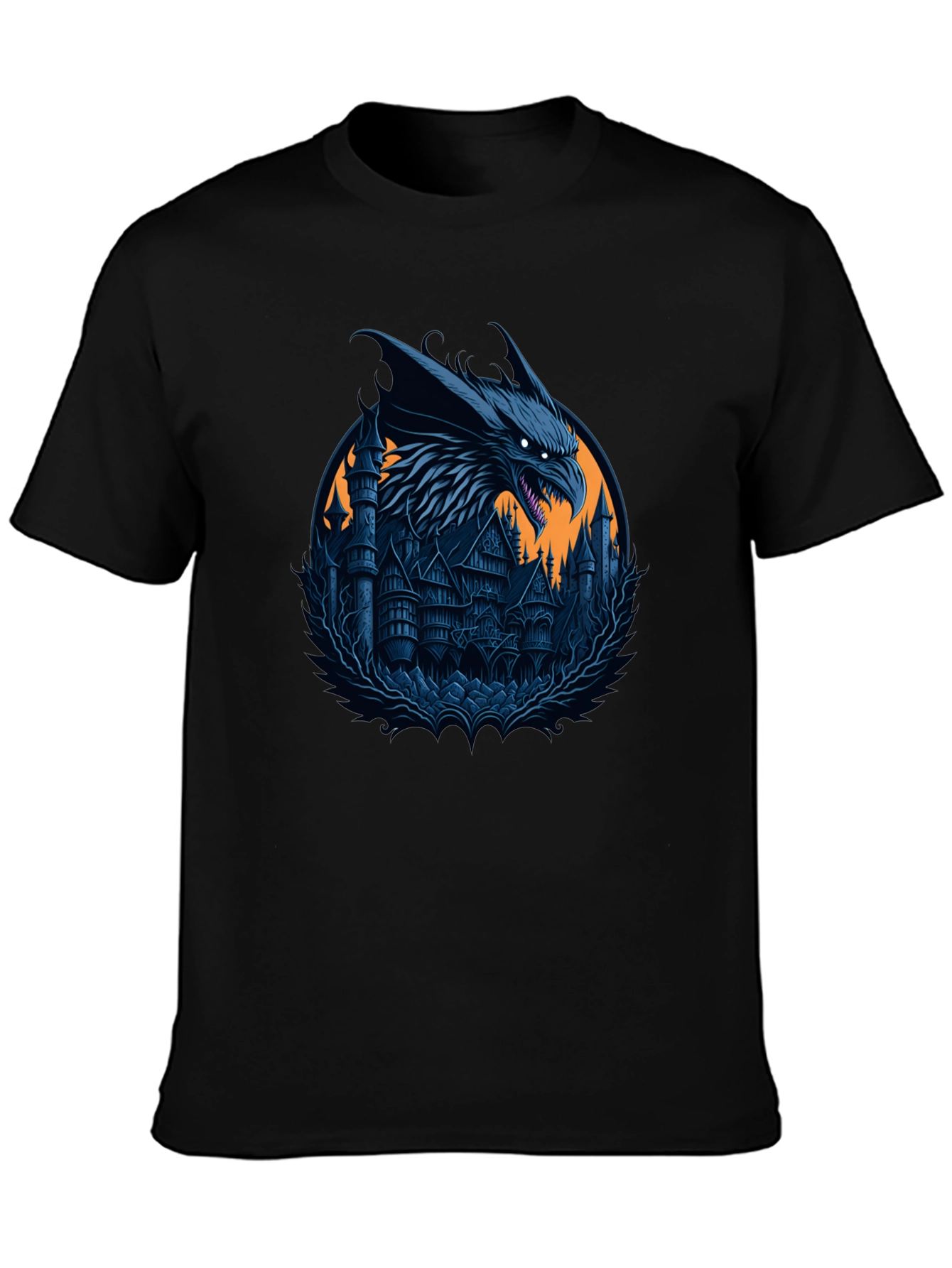 Dragon Castle Graphic T-Shirt - Dark Fantasy Style