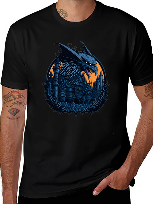 Dragon Castle Graphic T-Shirt - Dark Fantasy Style