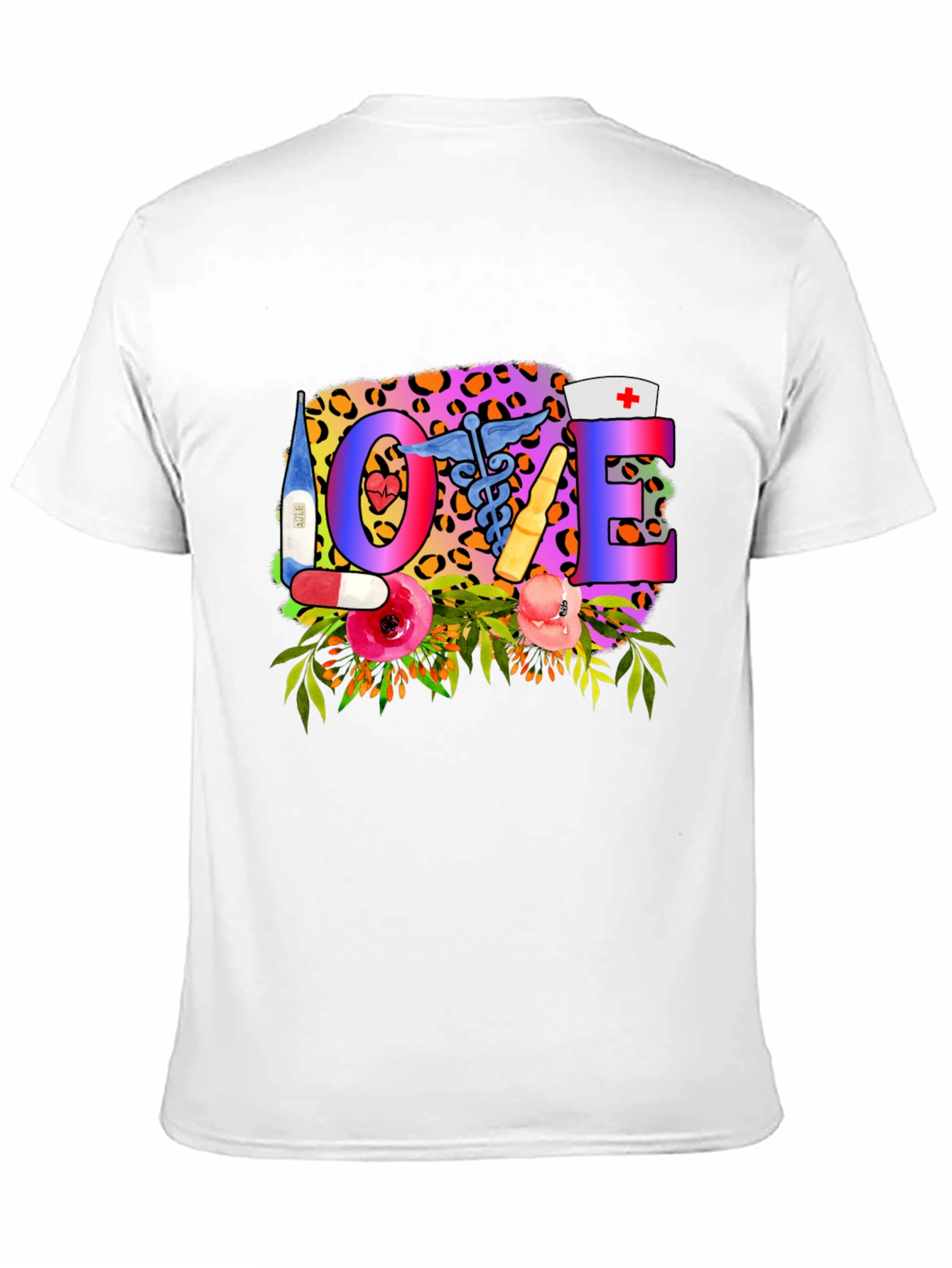 Nurse Love Graphic Tee - Floral Leopard Print