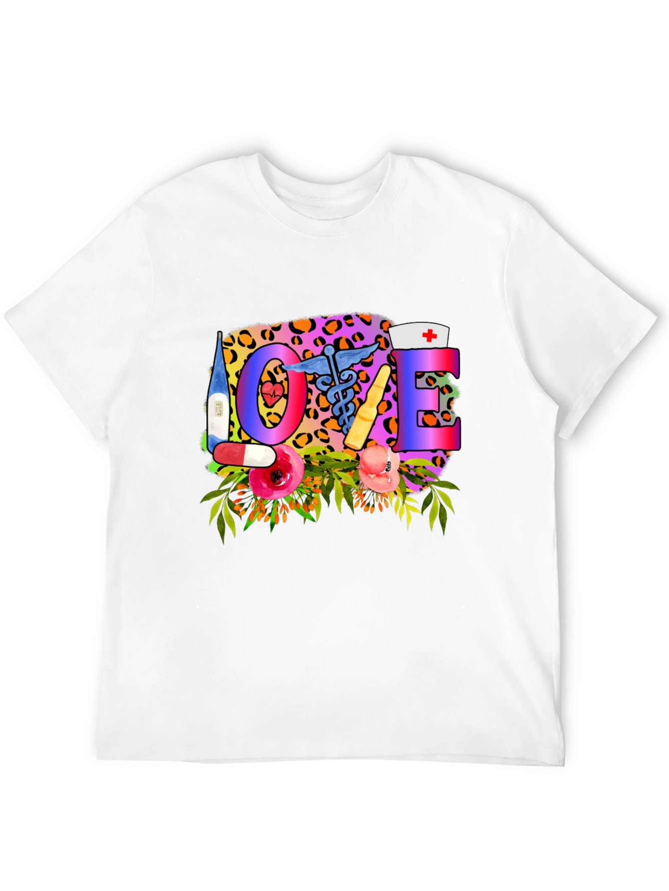 Nurse Love Graphic Tee - Floral Leopard Print
