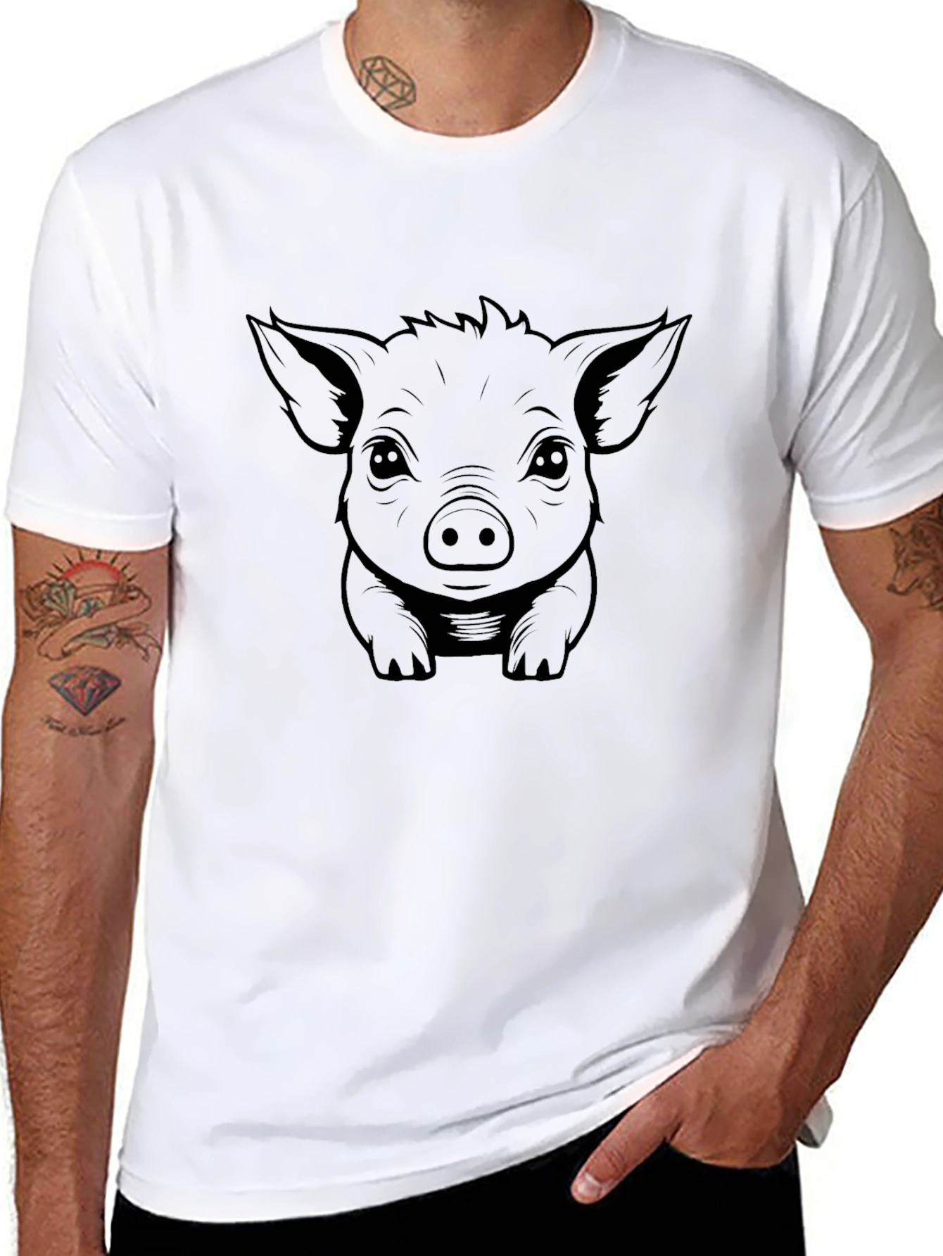 Black Piglet Graphic Tee - Cute Animal Print