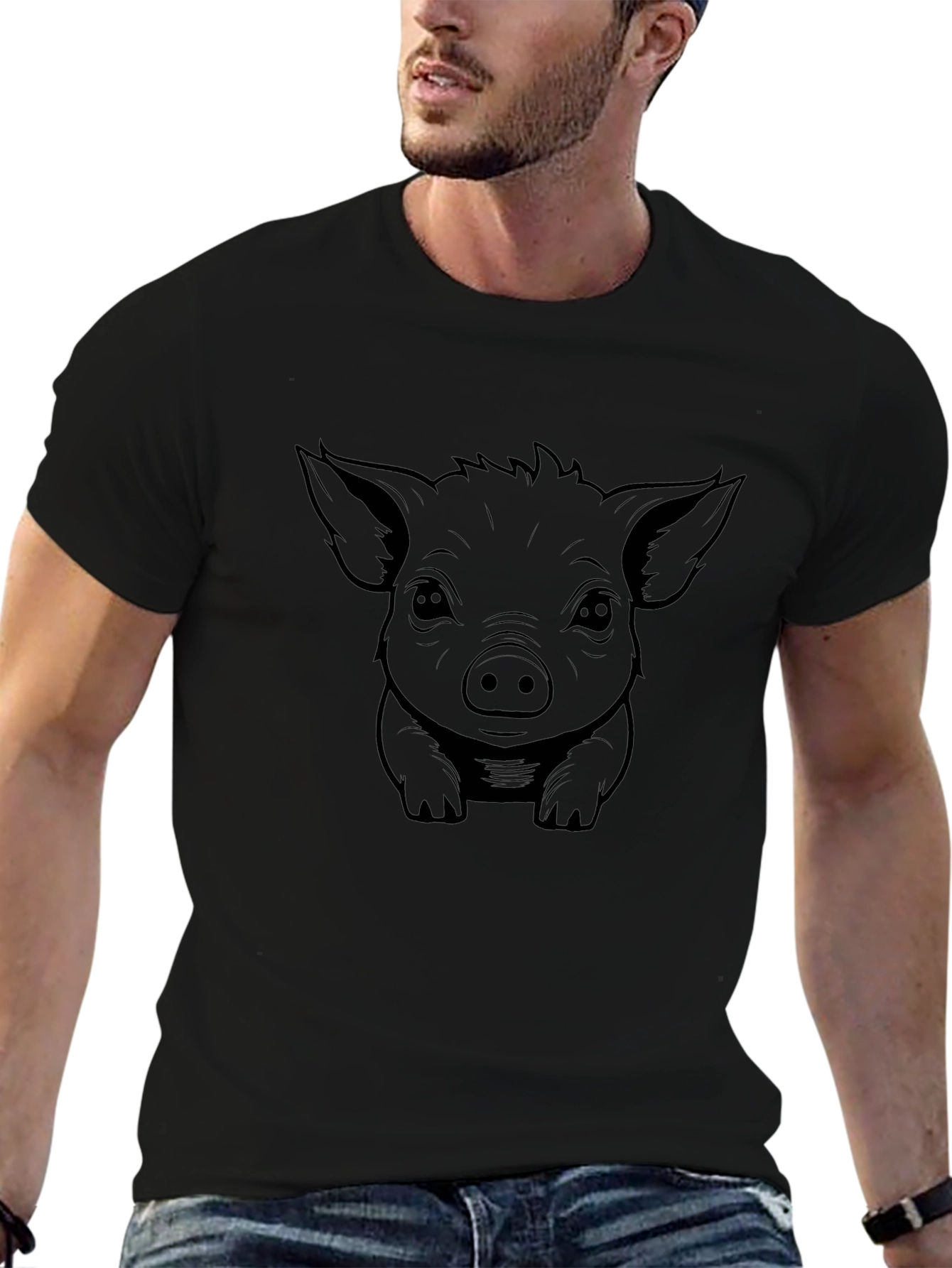 Black Piglet Graphic Tee - Cute Animal Print