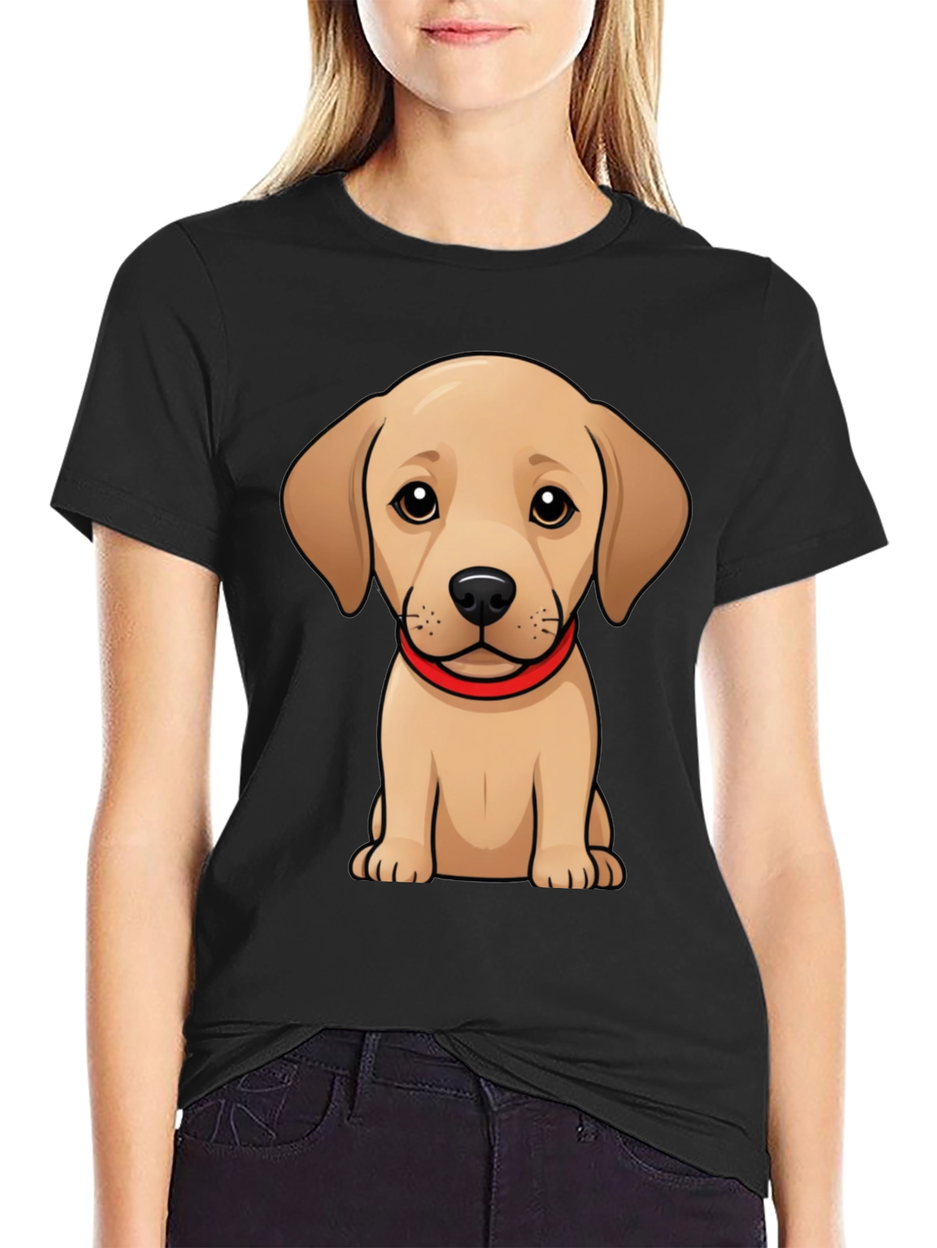 Cute Puppy T-Shirt - Black Crew Neck Tee