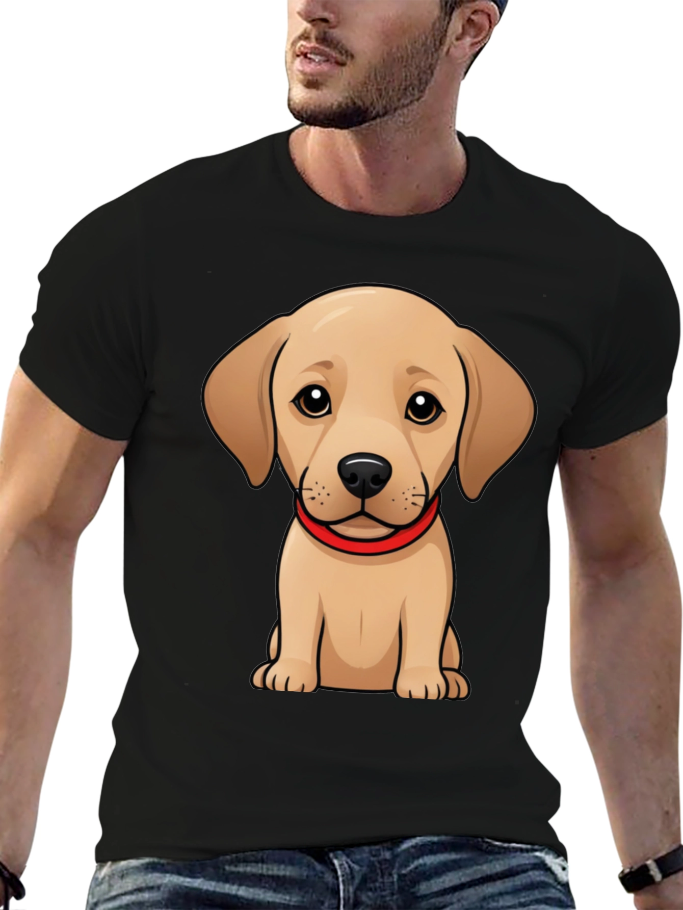 Cute Puppy T-Shirt - Black Crew Neck Tee