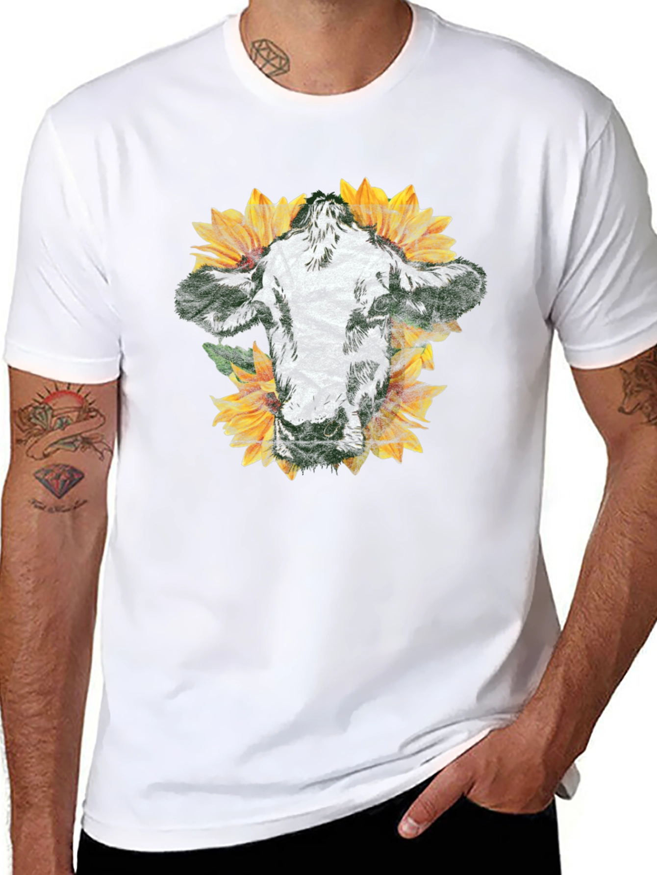 Cow and Sunflower Graphic Tee