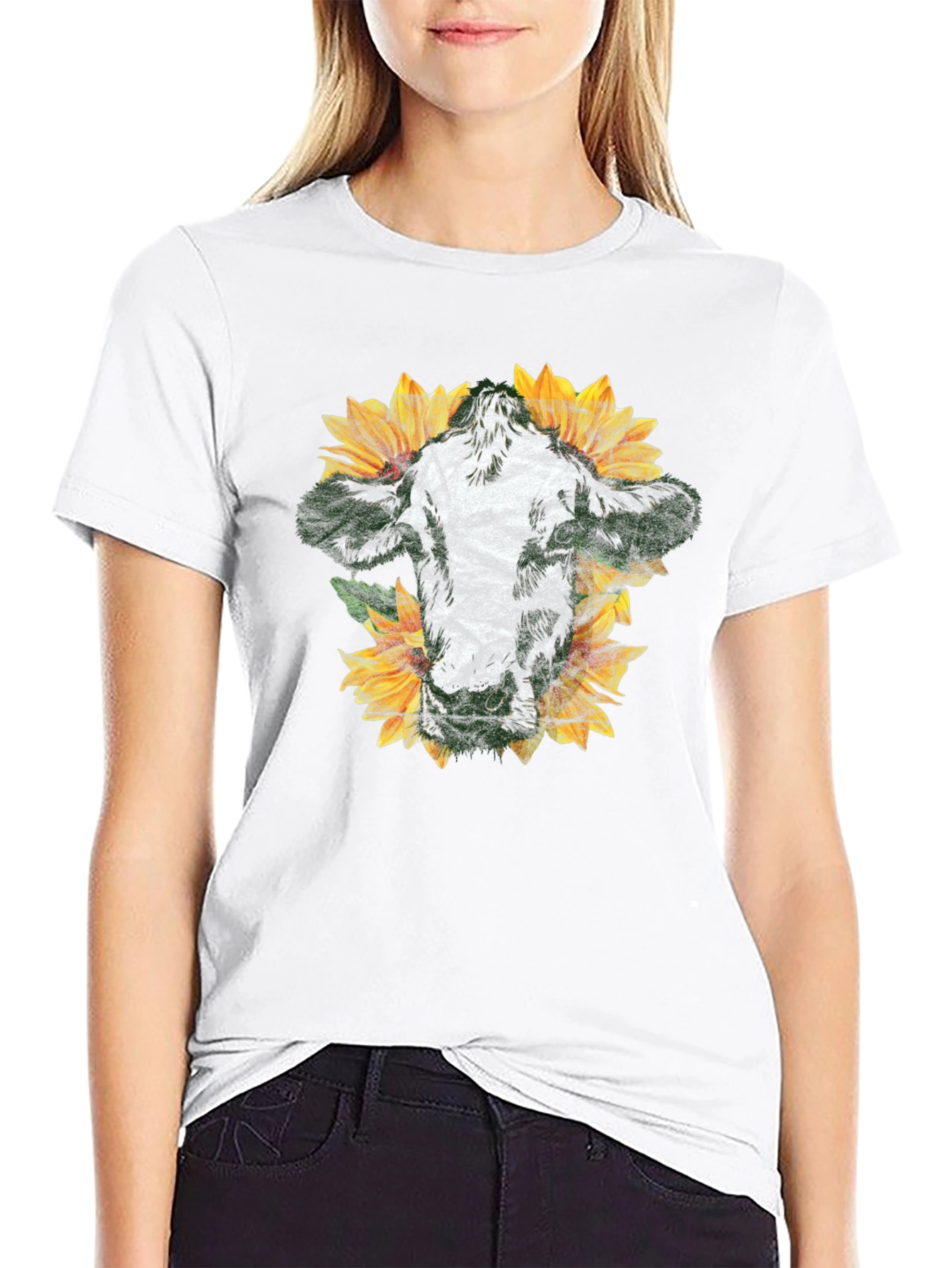 Cow and Sunflower Graphic Tee