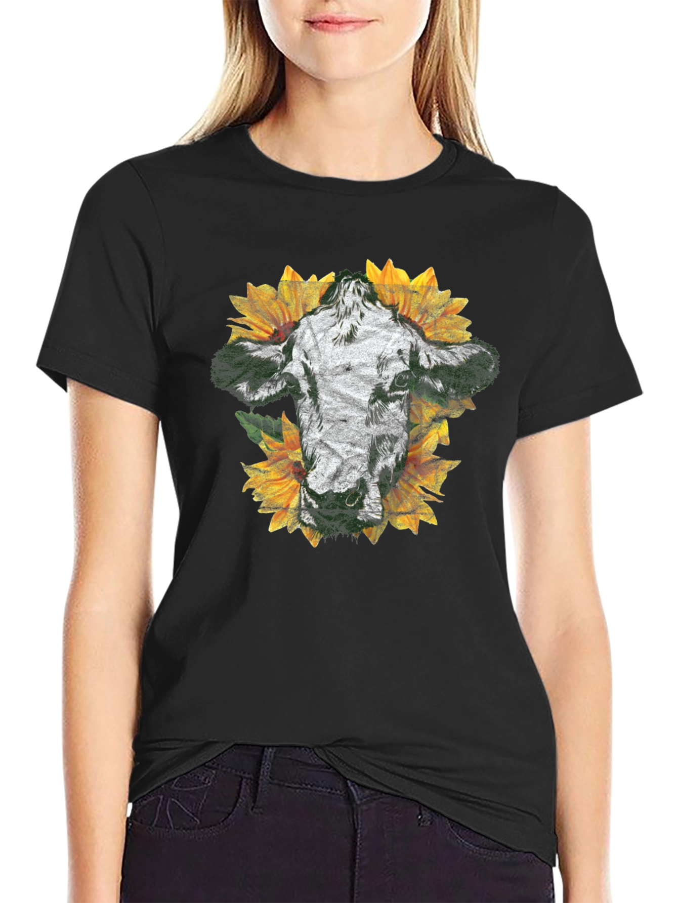 Cow and Sunflower Graphic Tee