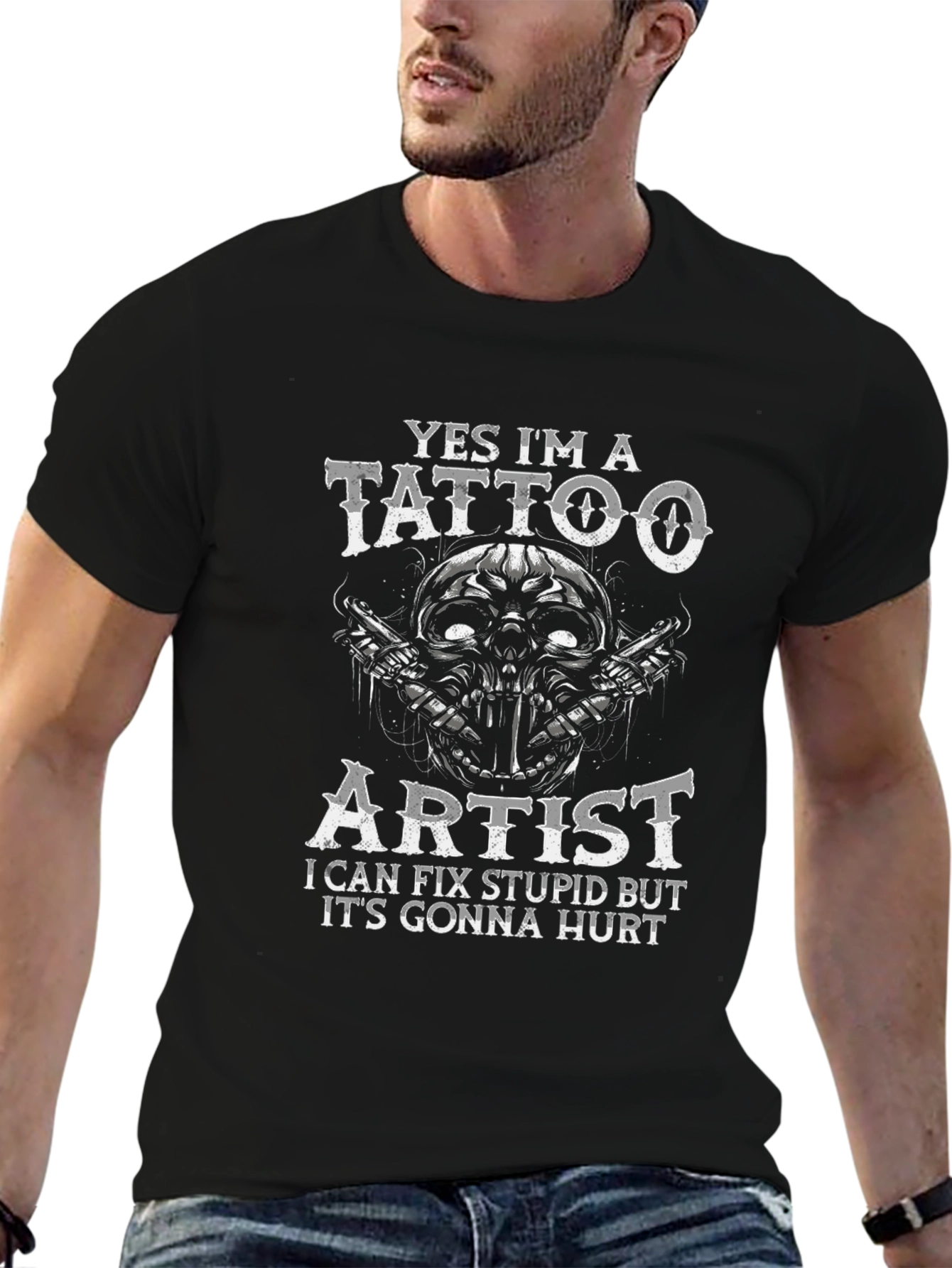 Yes Im a Tattoo Artist T-Shirt Funny Skull Design