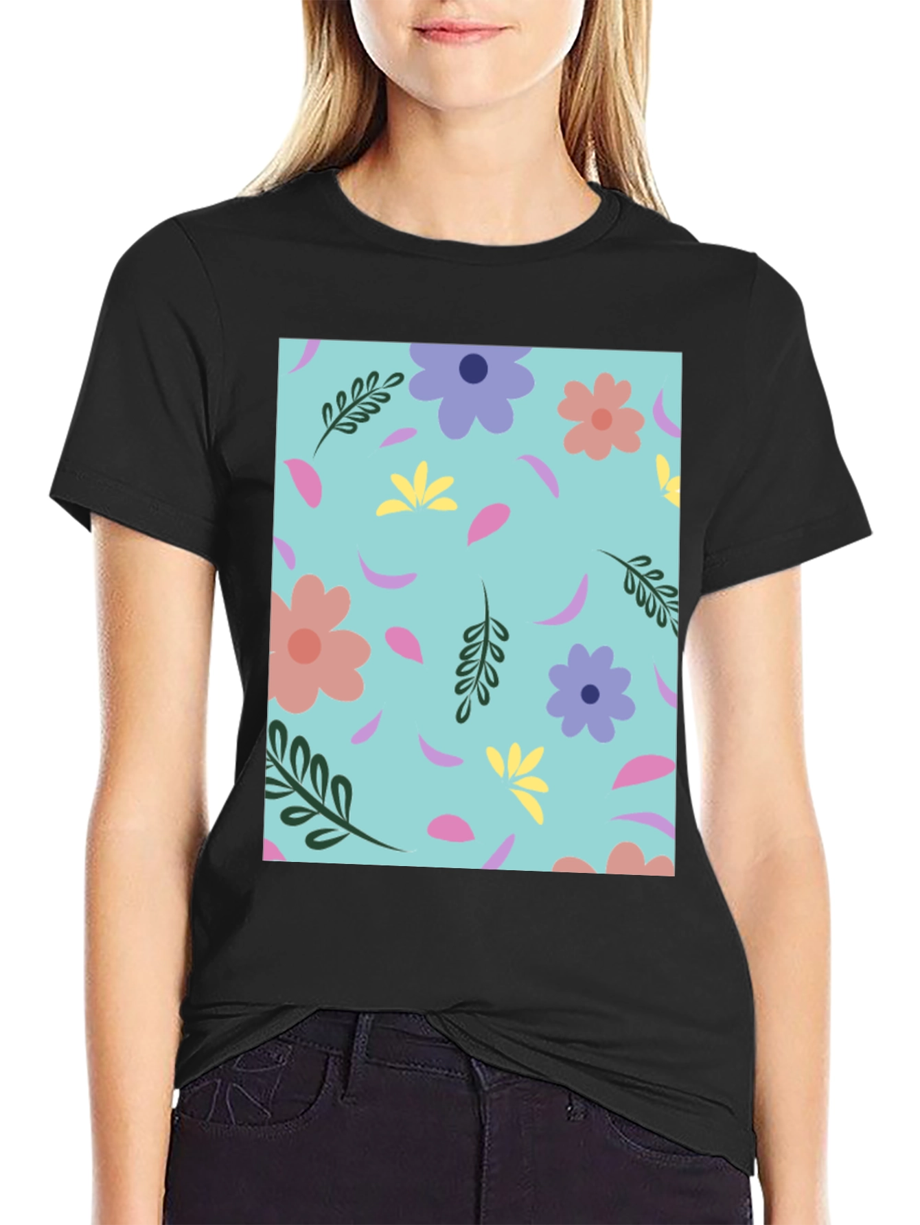 Floral Pattern Crew Neck T-Shirt