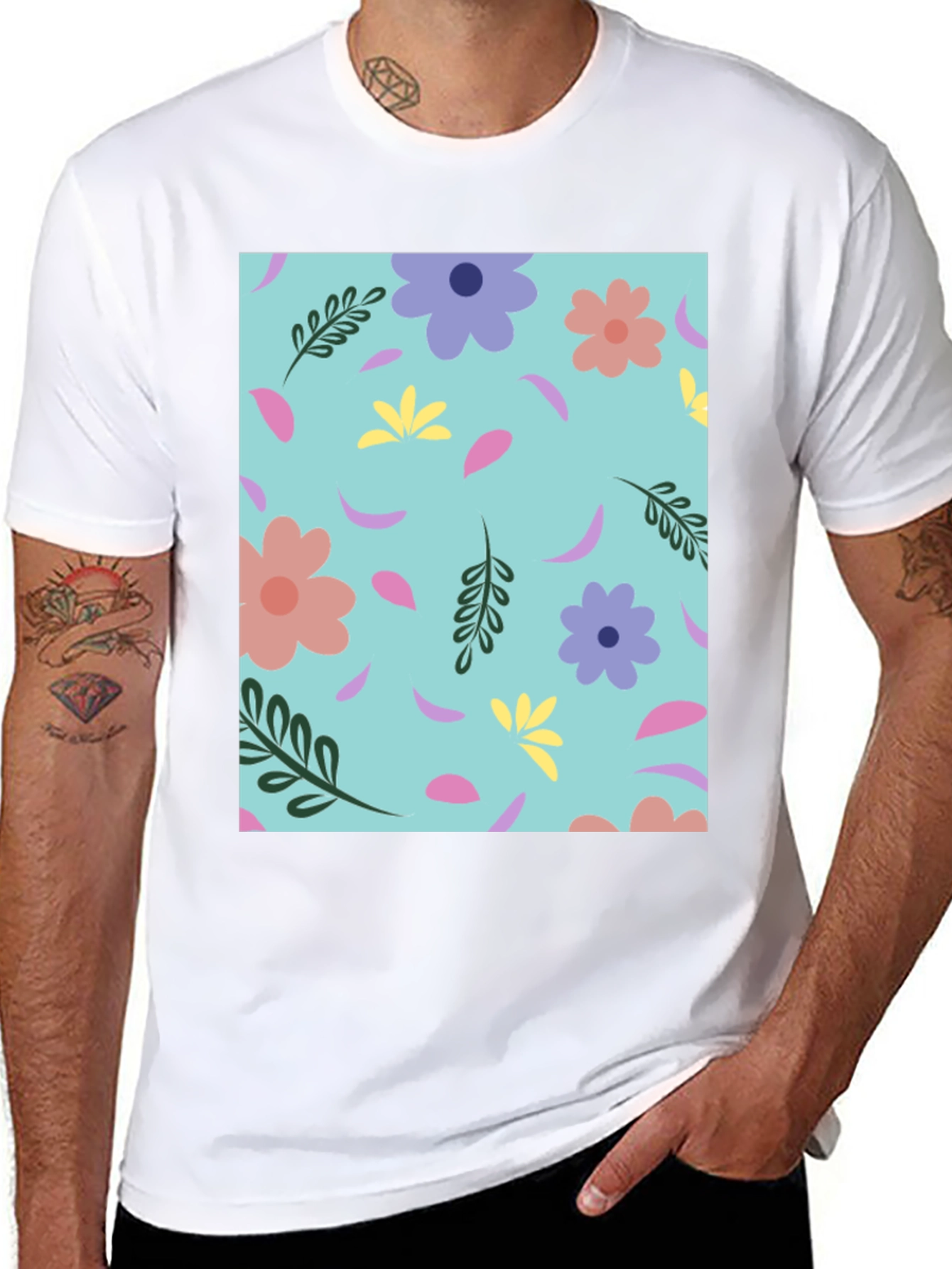 Floral Pattern Crew Neck T-Shirt