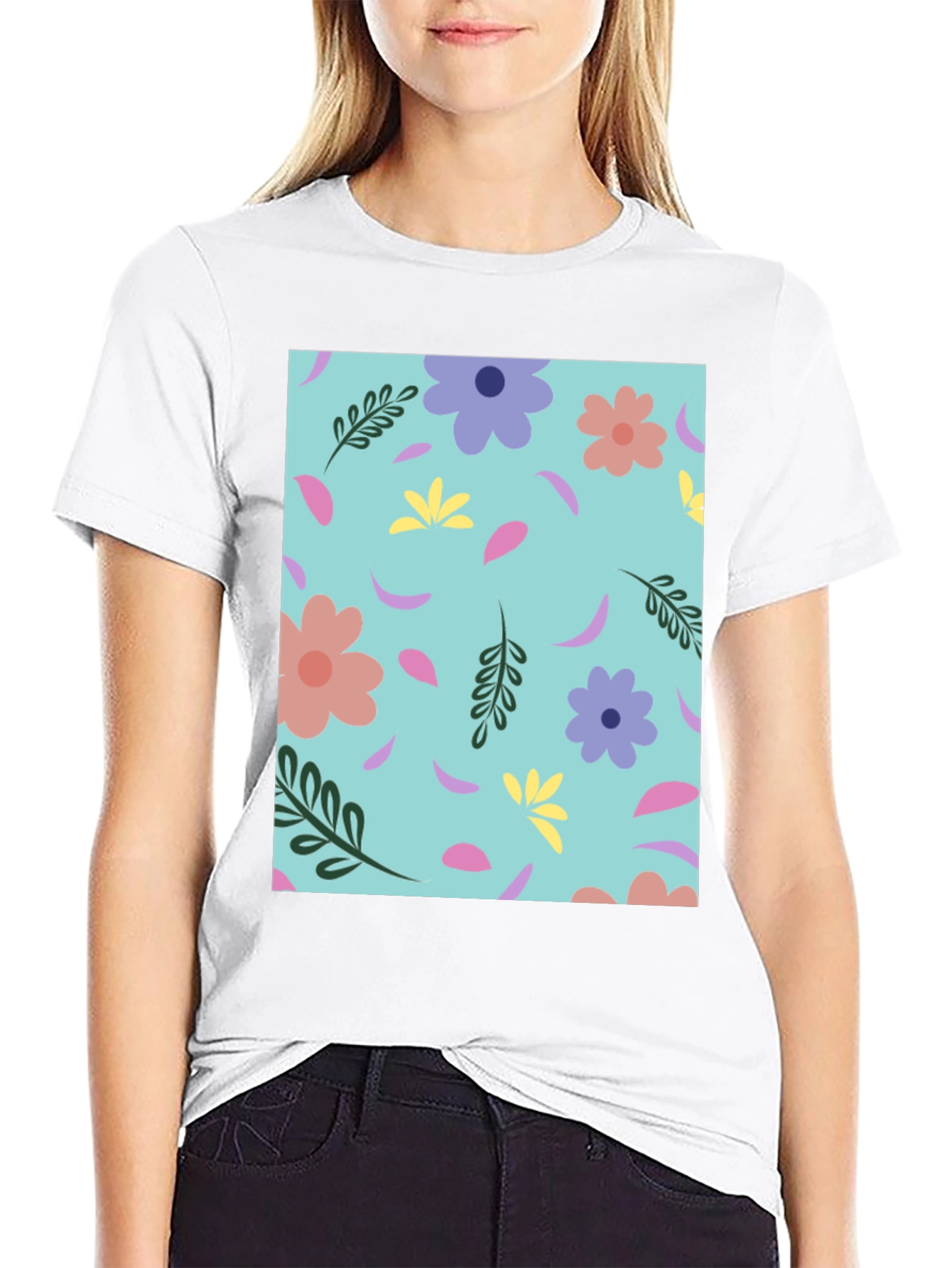 Floral Pattern Crew Neck T-Shirt
