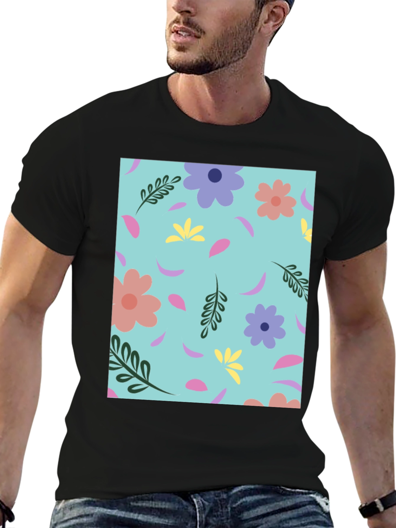 Floral Pattern Crew Neck T-Shirt