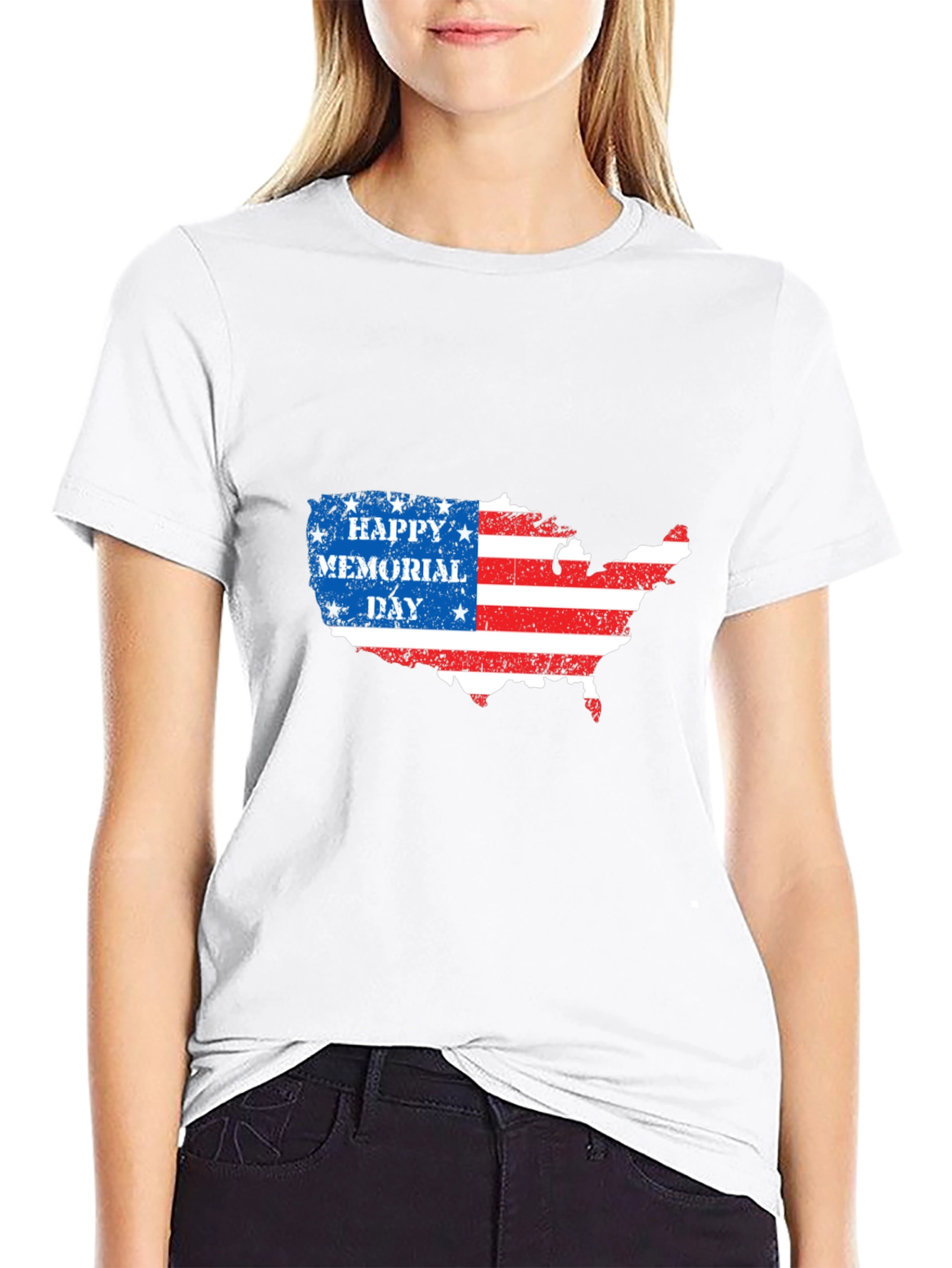 Memorial Day USA Flag Map T-Shirt