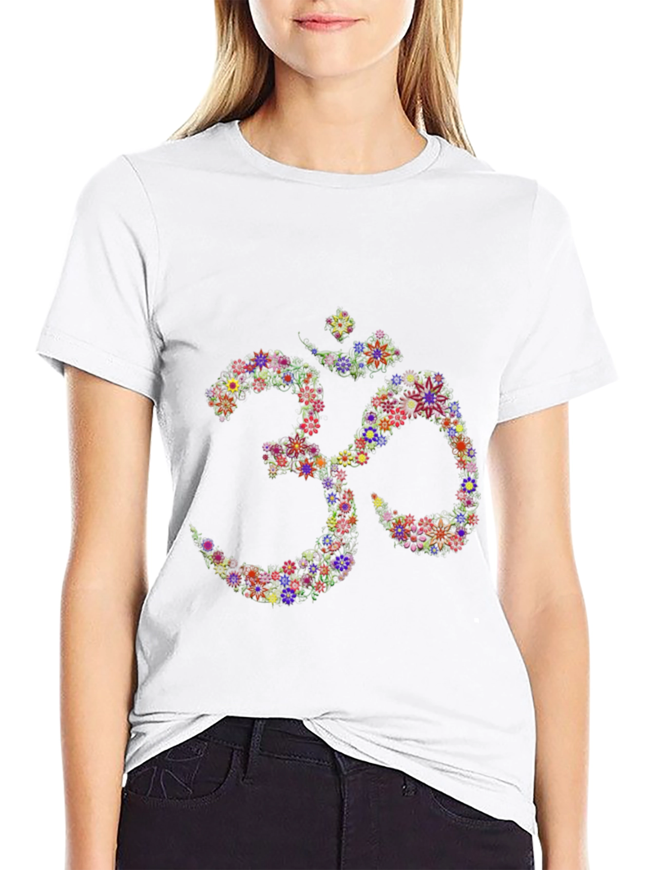 Floral Om Symbol Black T-Shirt