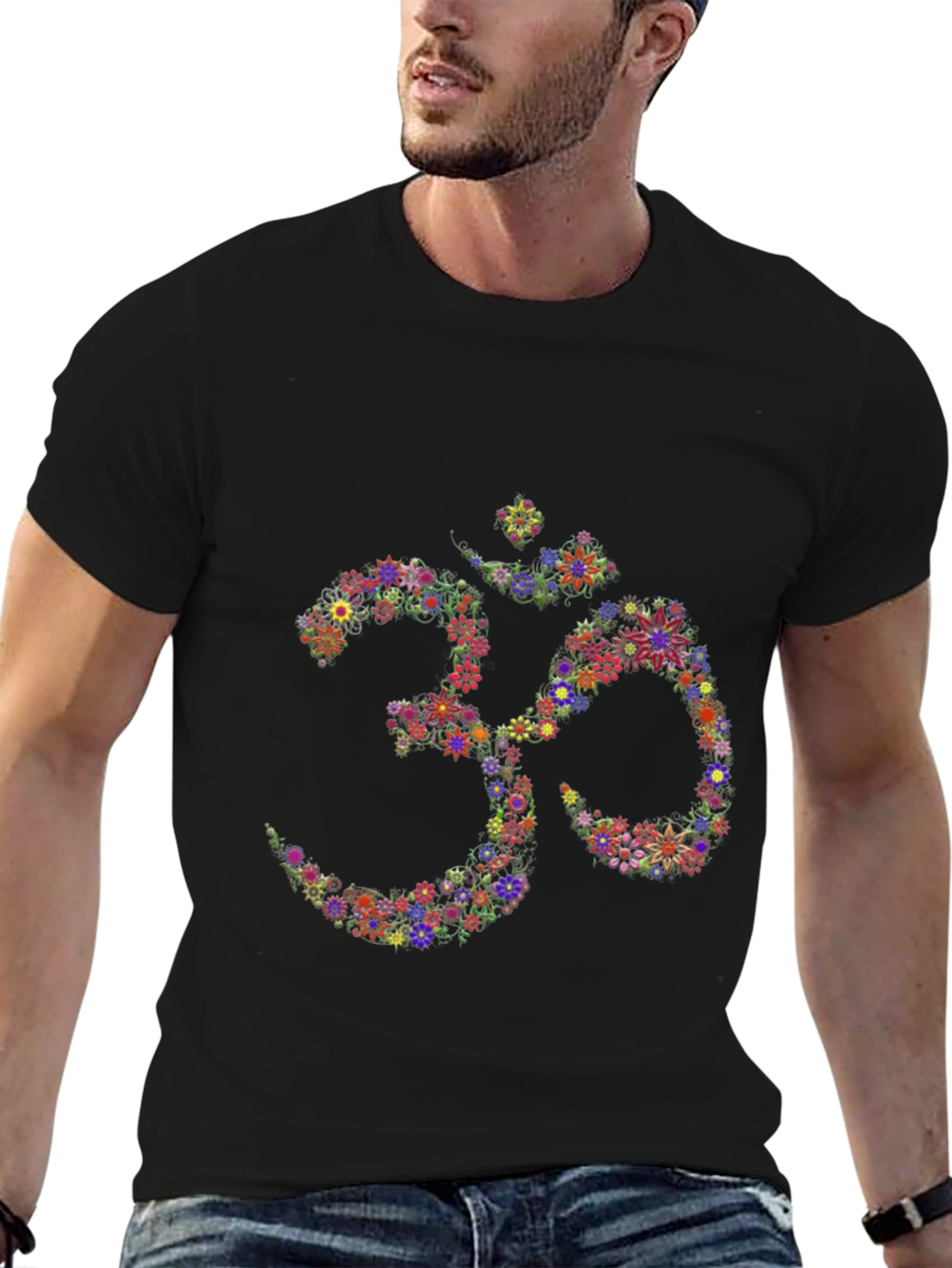 Floral Om Symbol Black T-Shirt