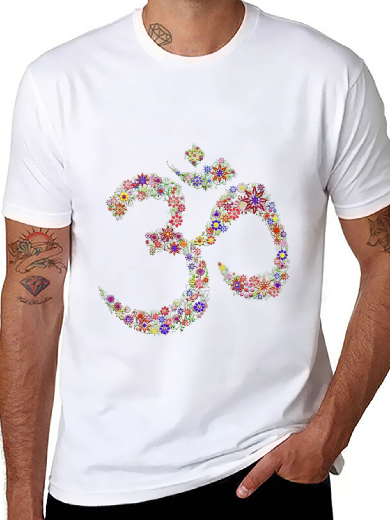 Floral Om Symbol Black T-Shirt