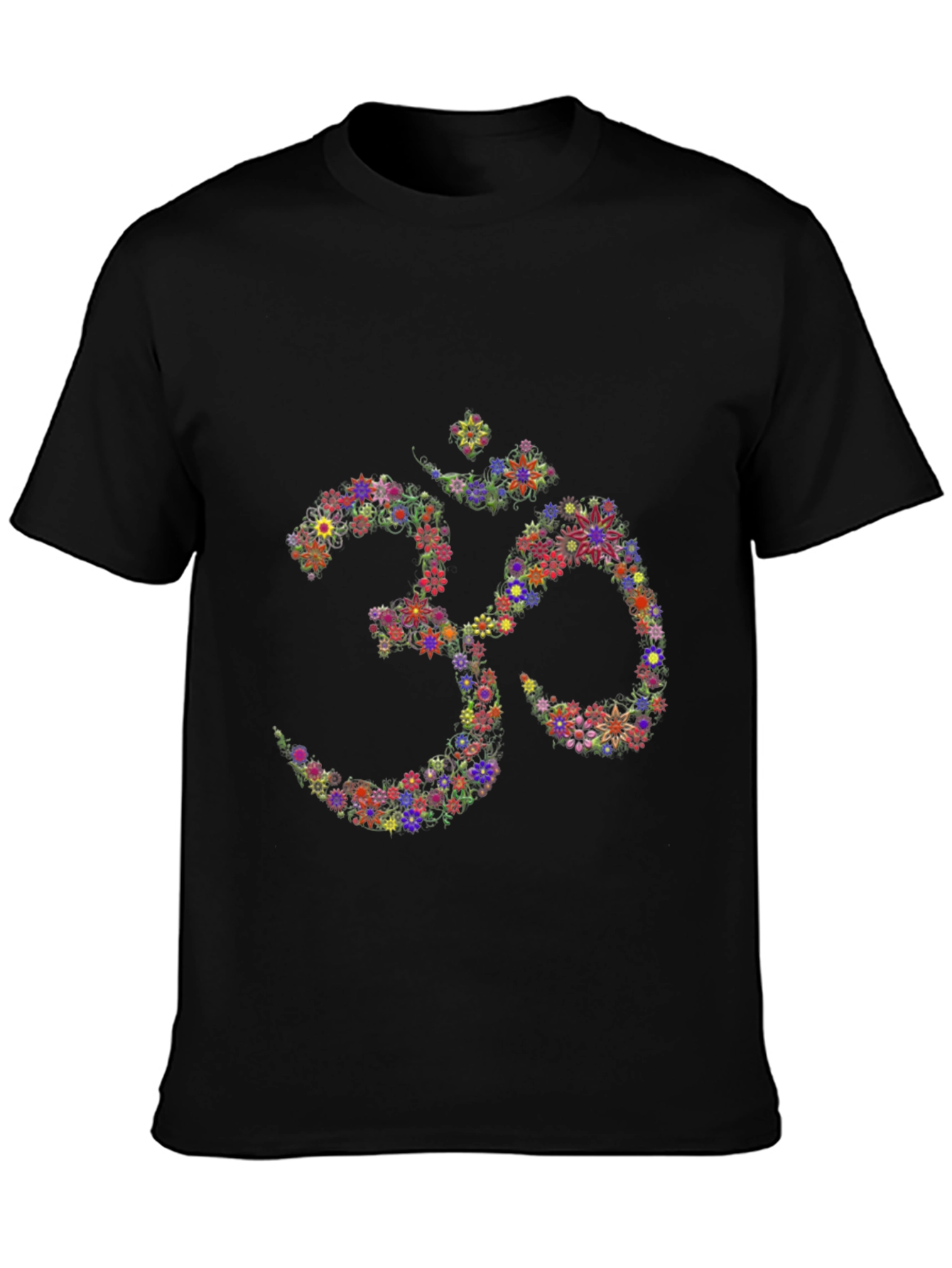 Floral Om Symbol Black T-Shirt