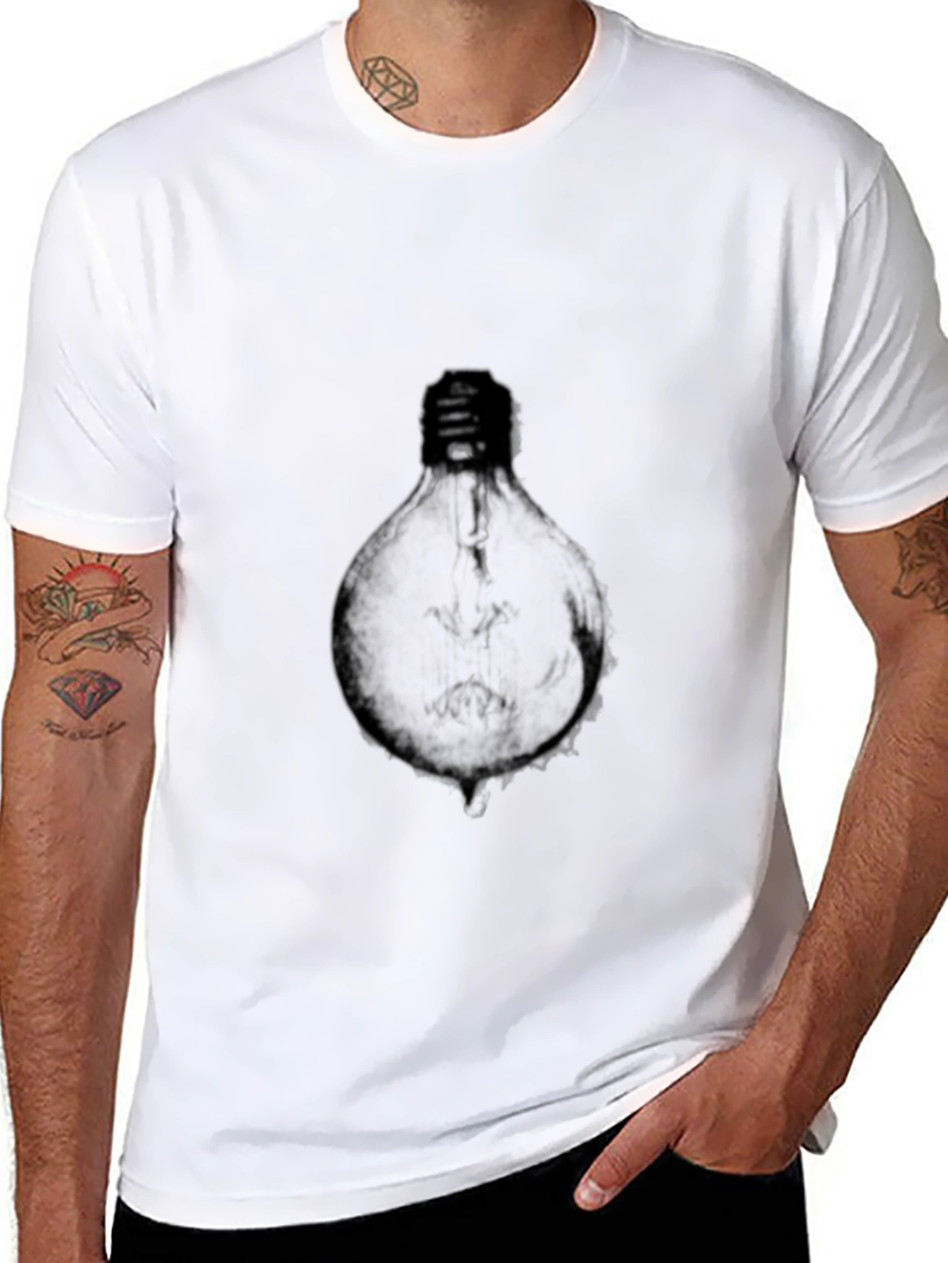 Mens Black Graphic Tee - Light Bulb Design