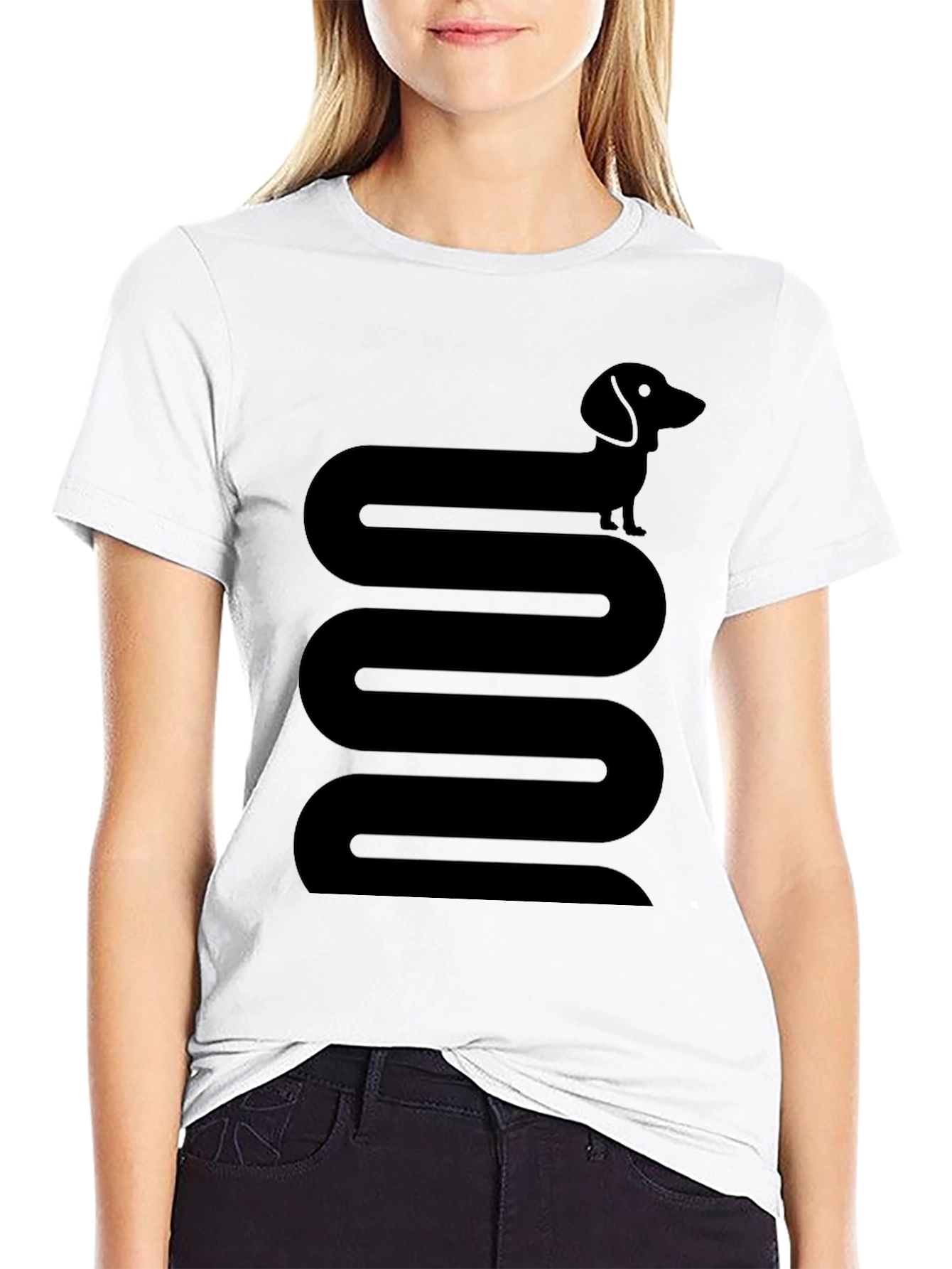 Dachshund Snake Graphic Tee - Black Cotton T-Shirt