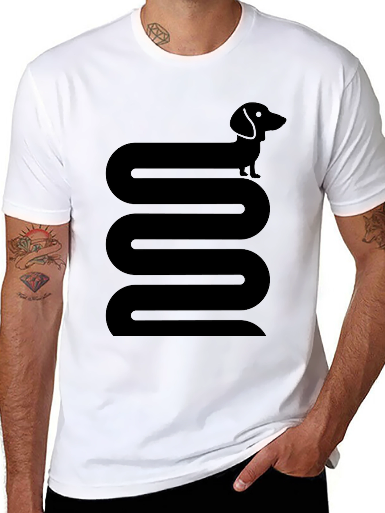 Dachshund Snake Graphic Tee - Black Cotton T-Shirt