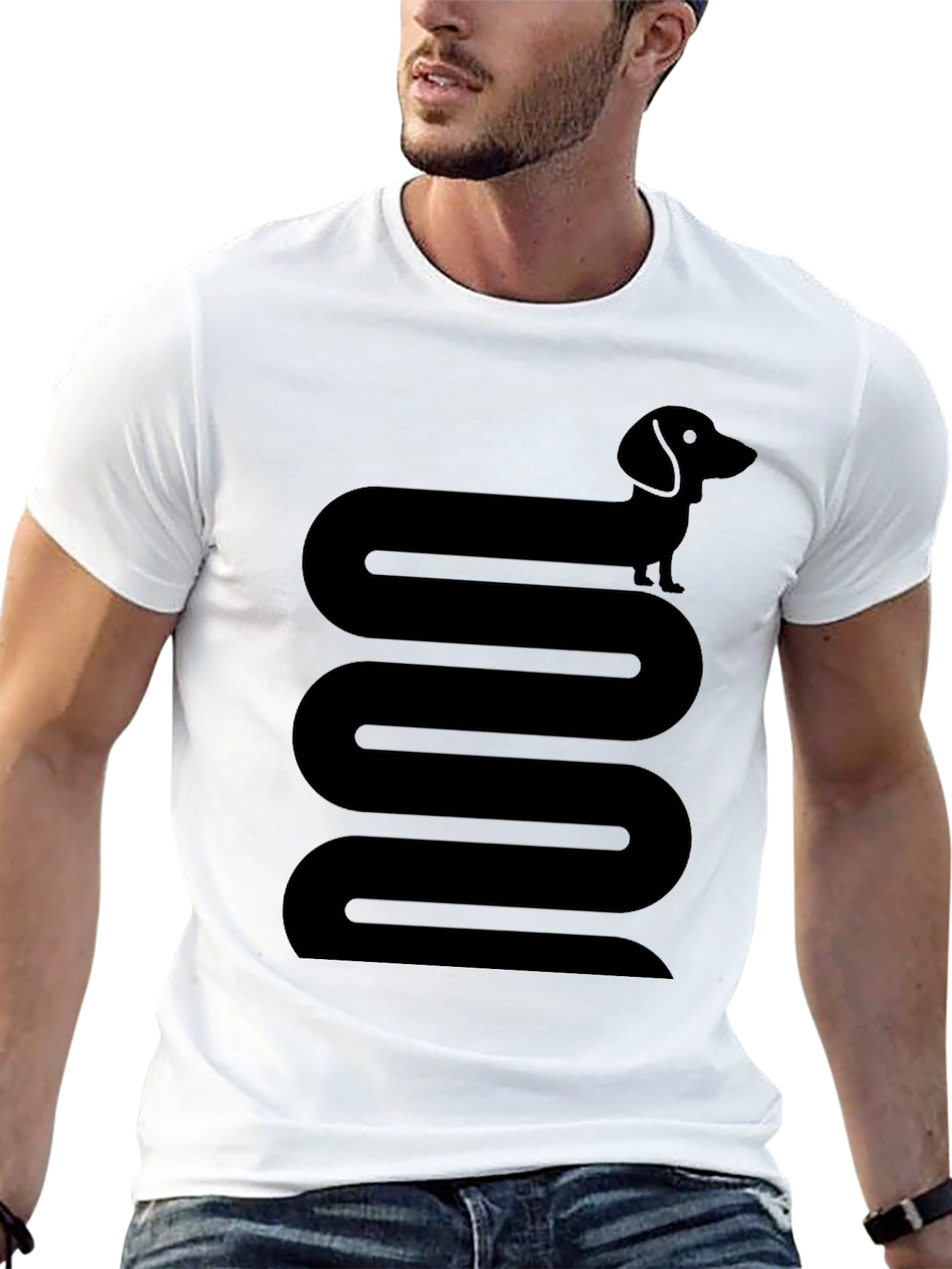 Dachshund Snake Graphic Tee - Black Cotton T-Shirt