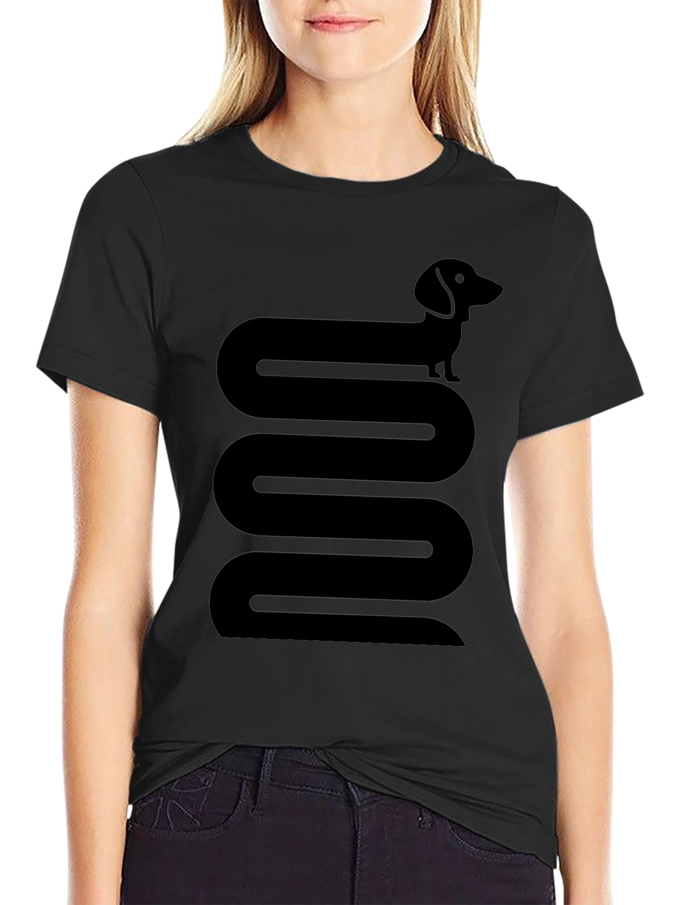 Dachshund Snake Graphic Tee - Black Cotton T-Shirt