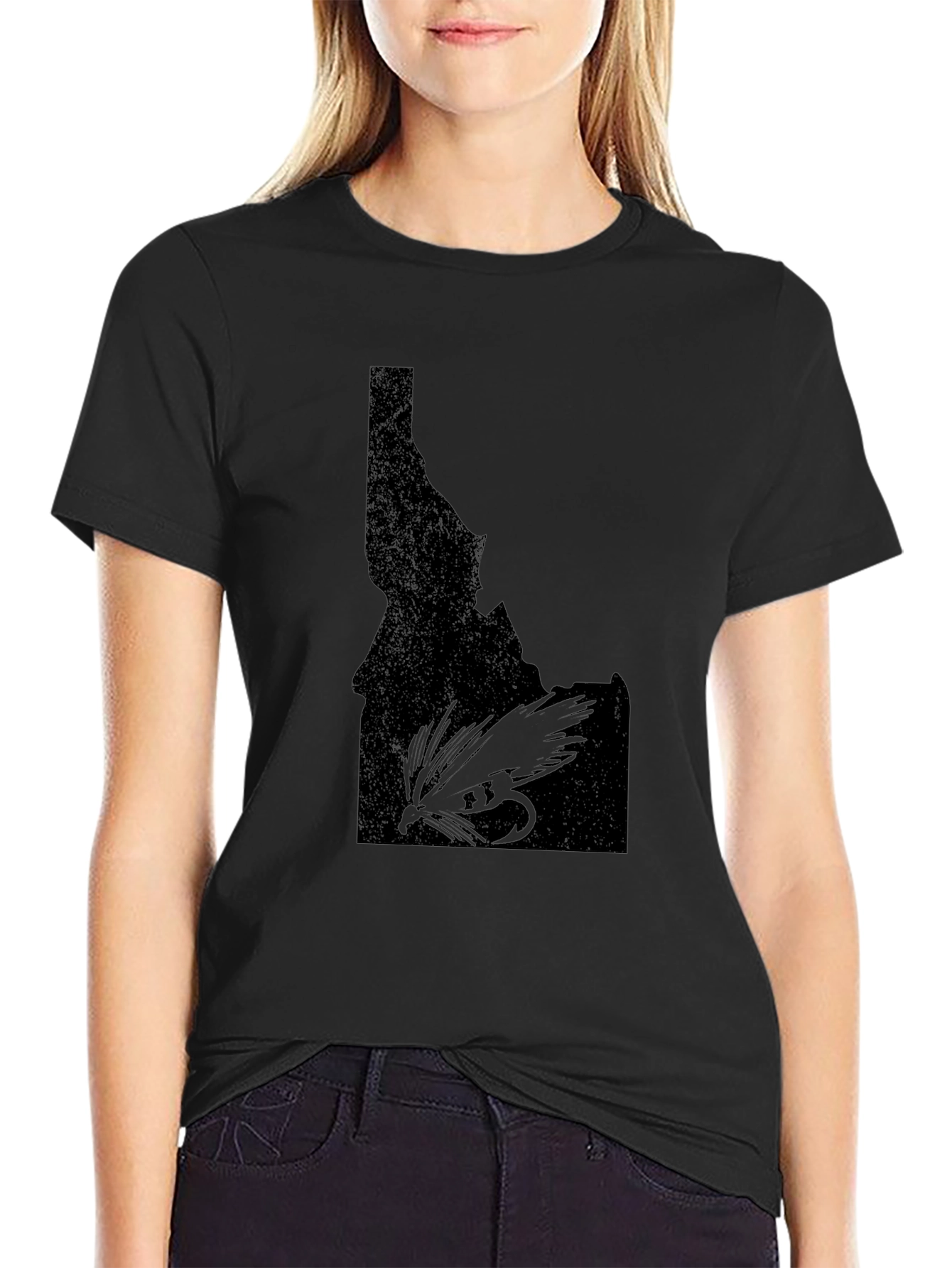Idaho Fly Fishing T-Shirt - Black State Outline Tee