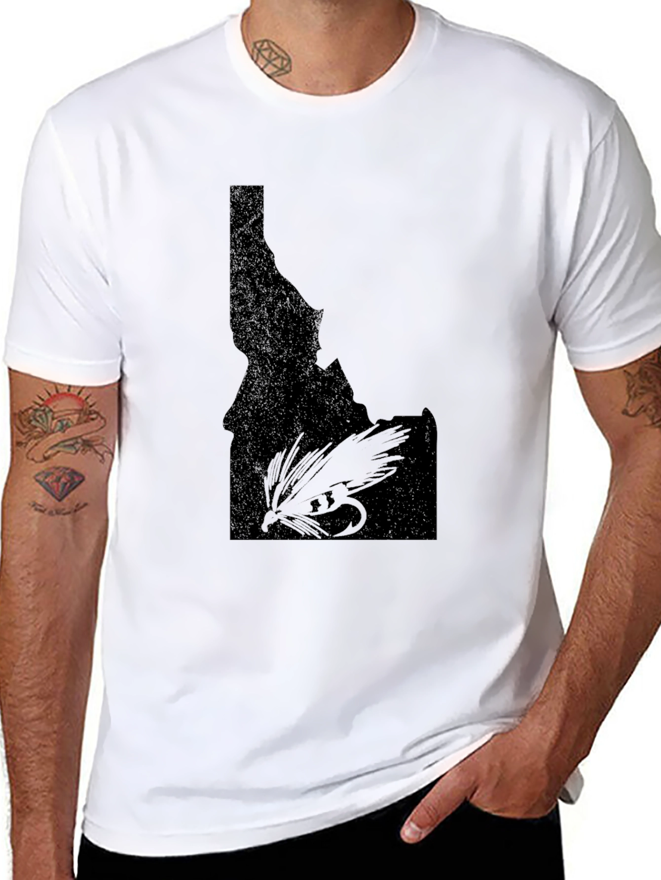 Idaho Fly Fishing T-Shirt - Black State Outline Tee
