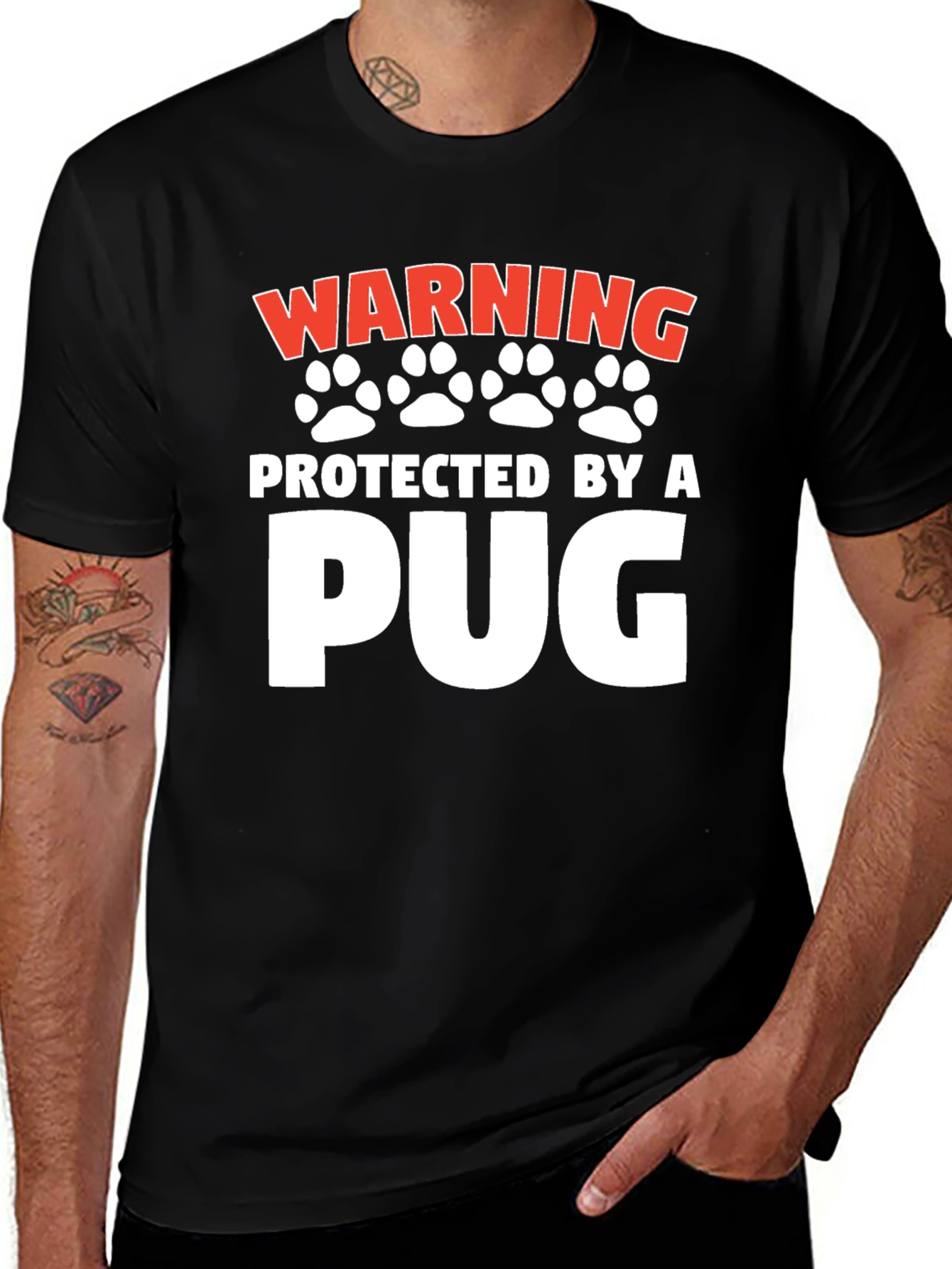 Warning Protected By a Pug Black T-Shirt