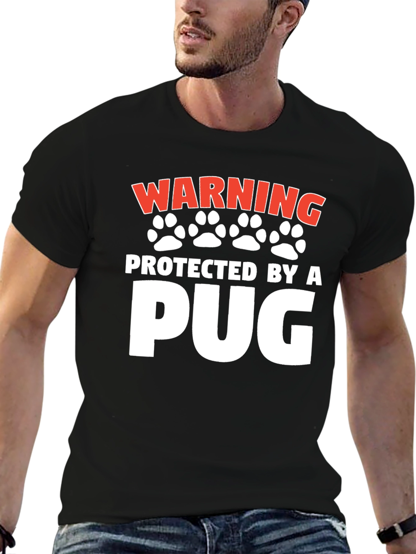 Warning Protected By a Pug Black T-Shirt