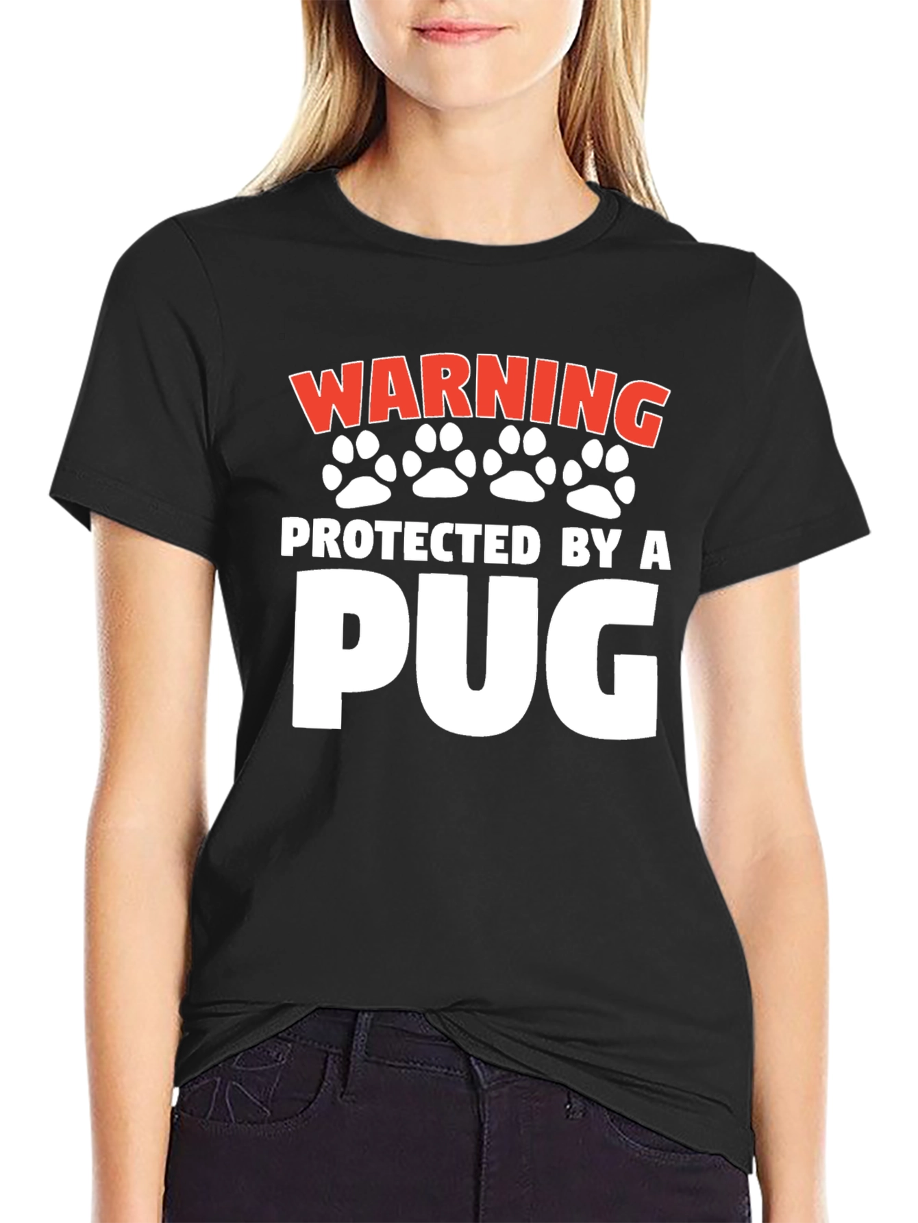 Warning Protected By a Pug Black T-Shirt