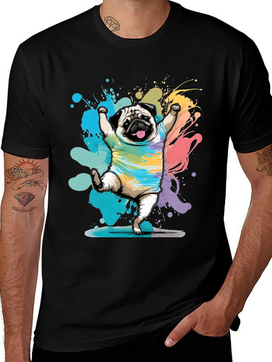 Dancing Pug Mens T-Shirt - Colorful Design