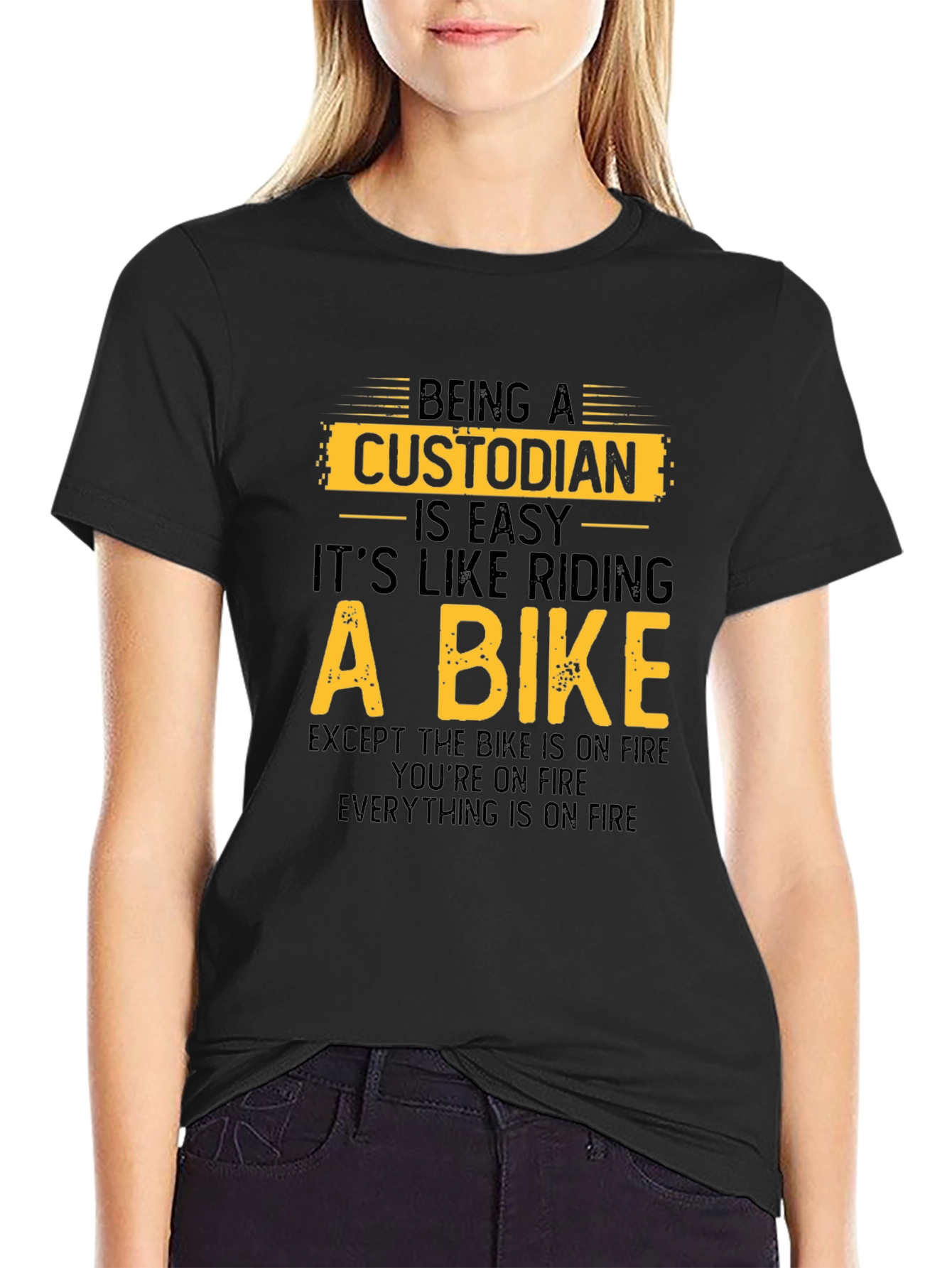 Custodian Bike on Fire Black T-Shirt