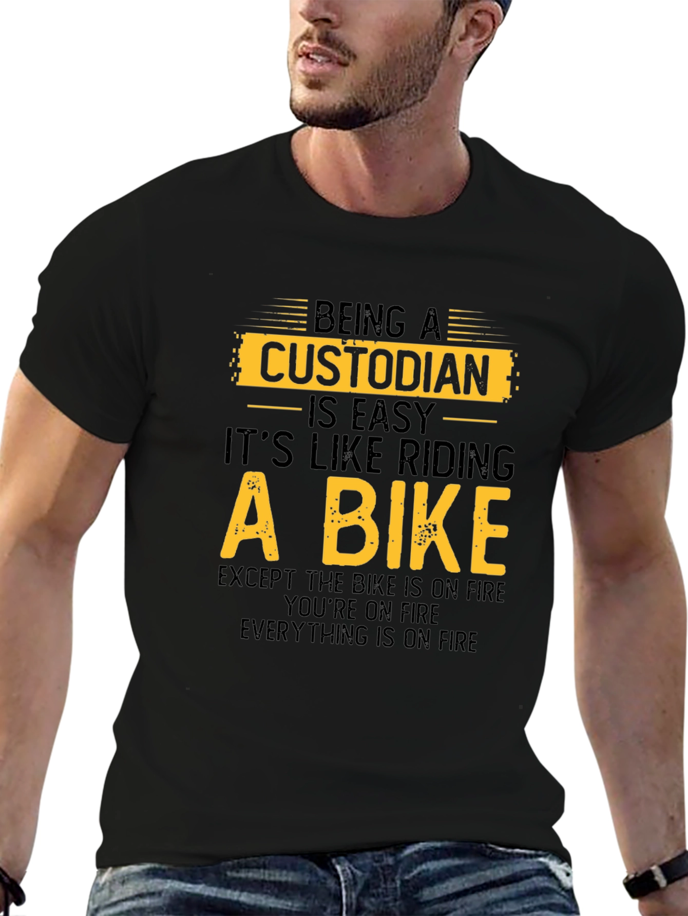 Custodian Bike on Fire Black T-Shirt