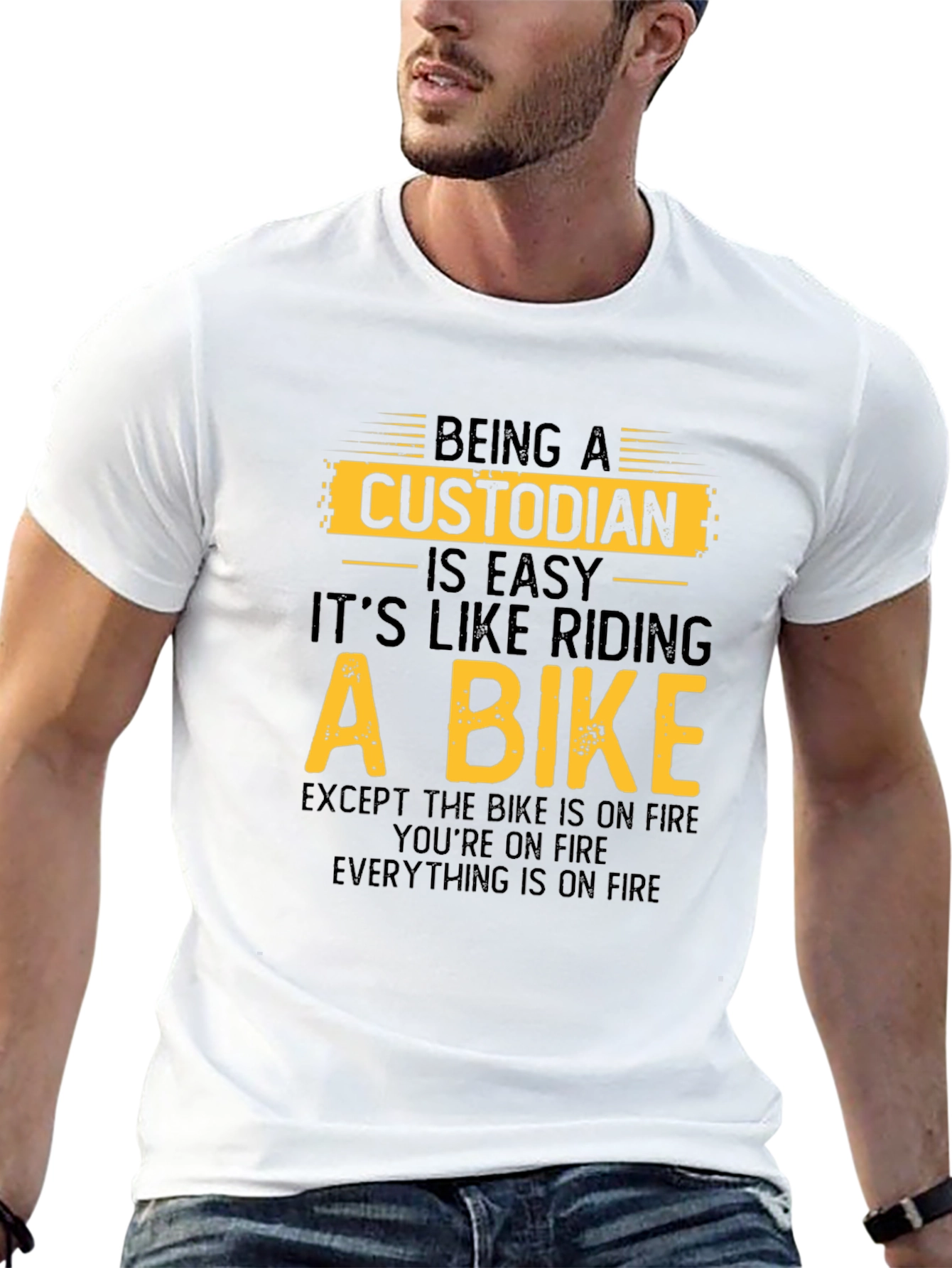 Custodian Bike on Fire Black T-Shirt