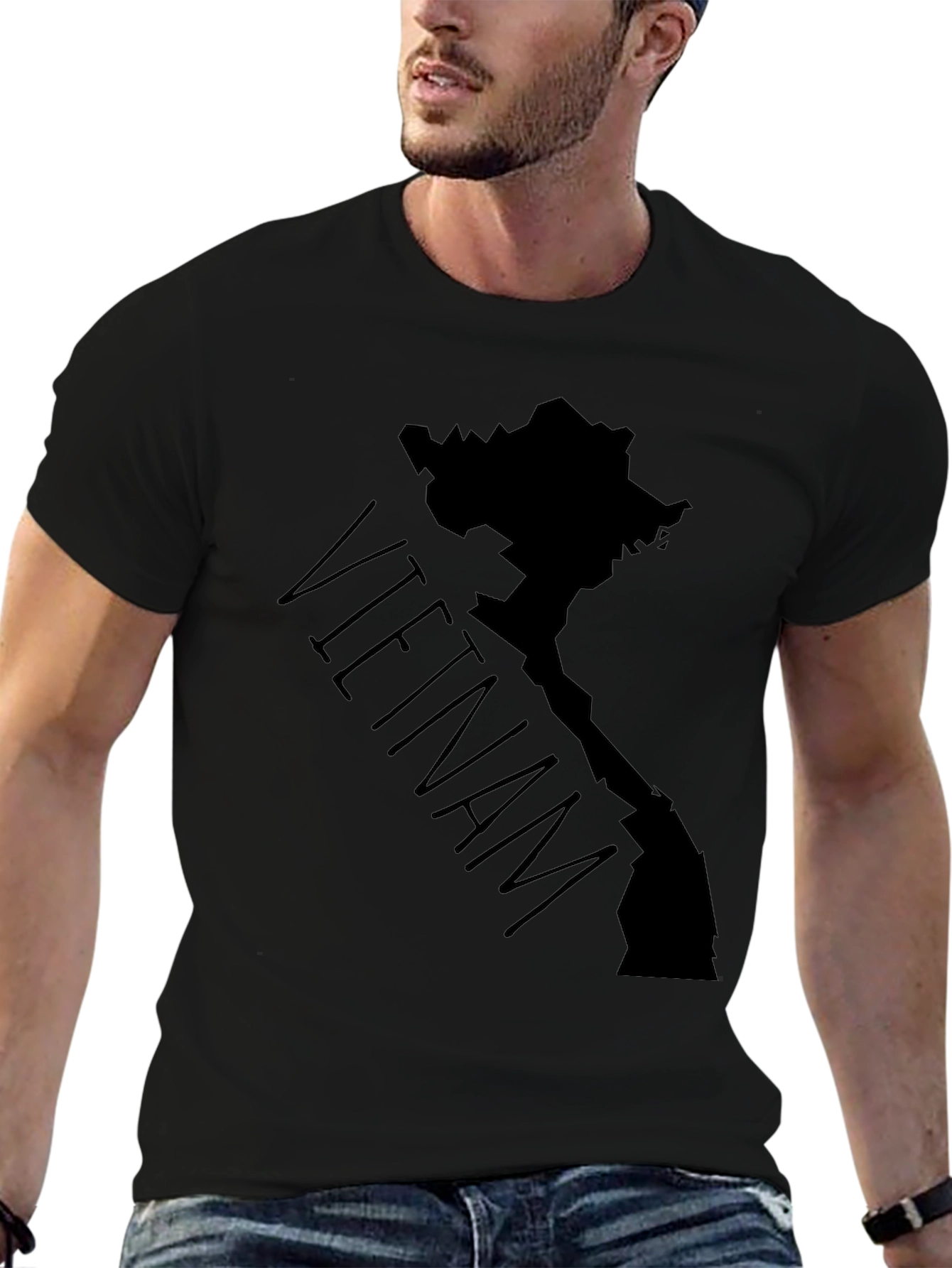Vietnam Map Graphic Tee - Black Cotton T-Shirt