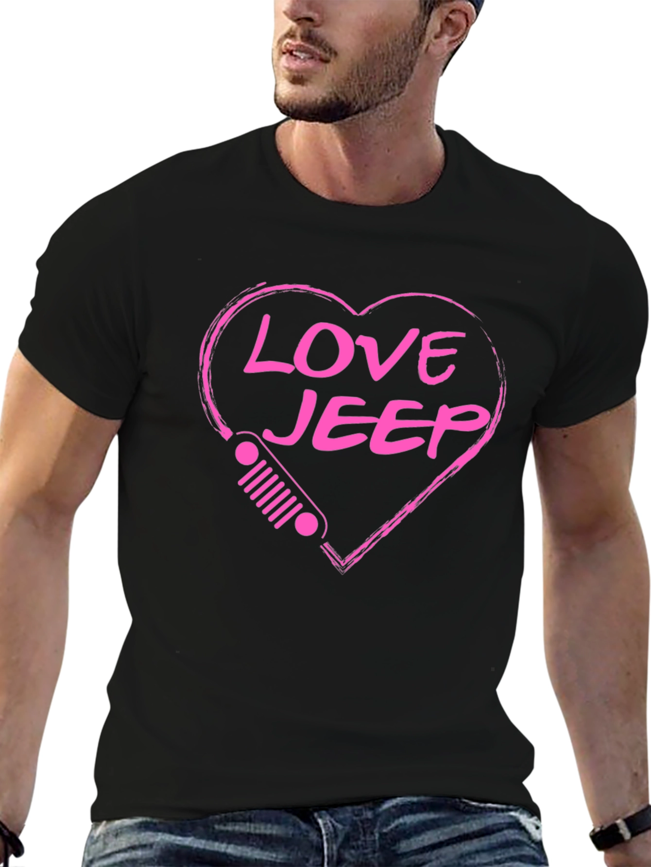Love Jeep Heart Graphic Black T-Shirt
