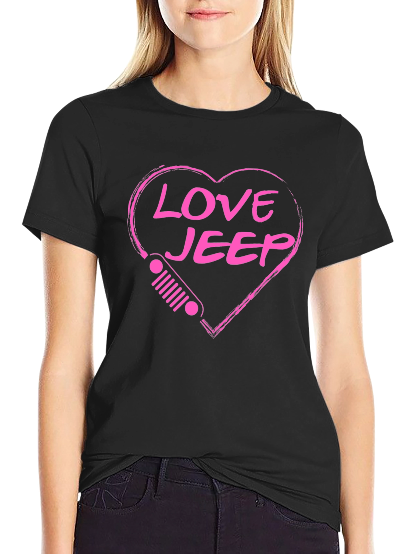 Love Jeep Heart Graphic Black T-Shirt