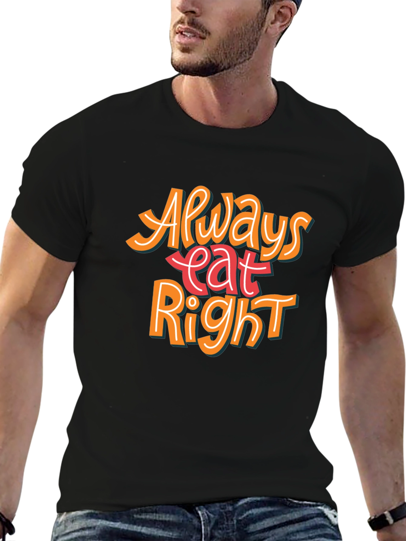 Always Eat Right Graphic T-Shirt - Black Casual Tee