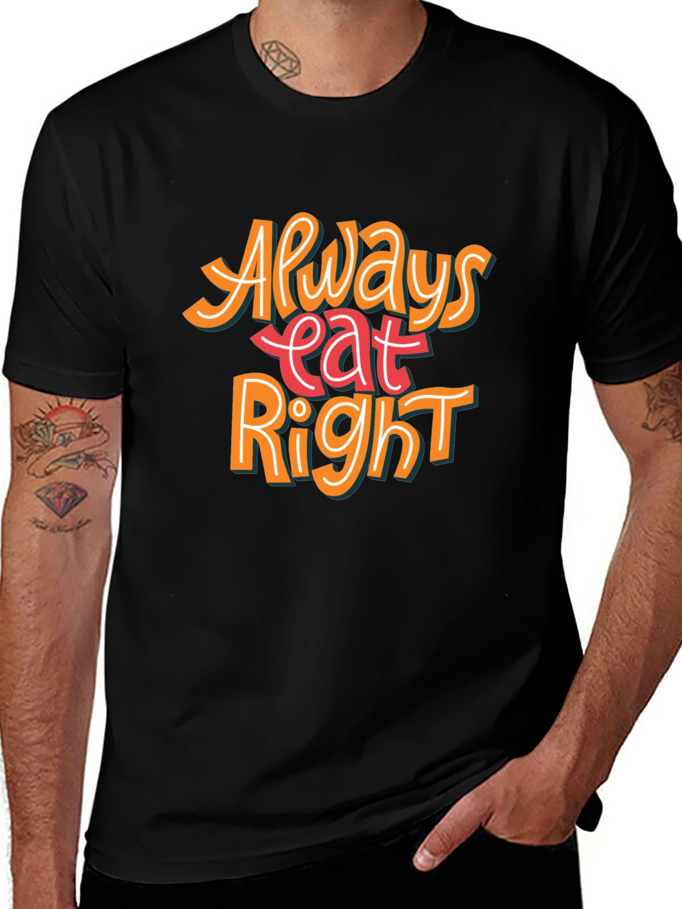Always Eat Right Graphic T-Shirt - Black Casual Tee