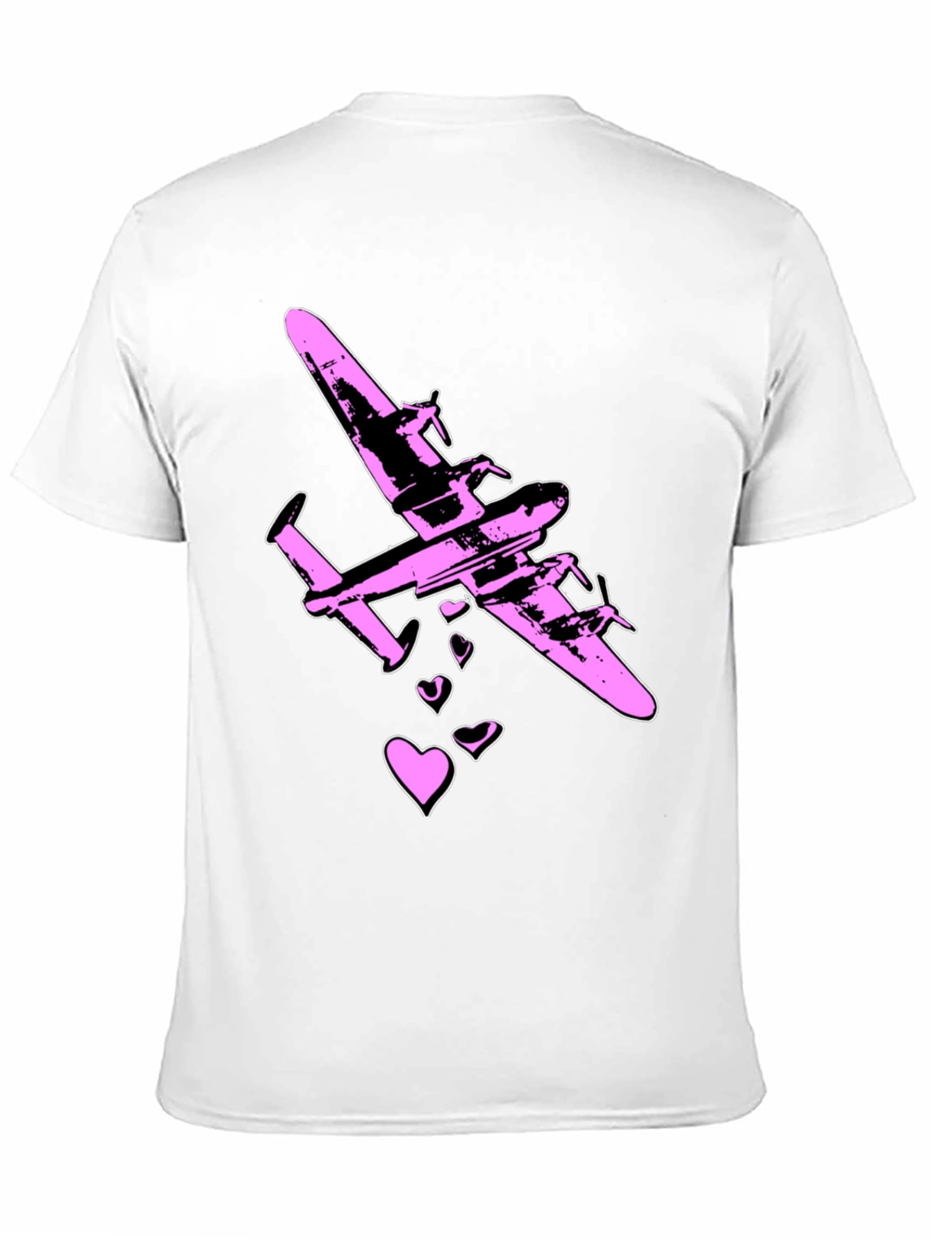 Pink Airplane Hearts Graphic Black T-Shirt