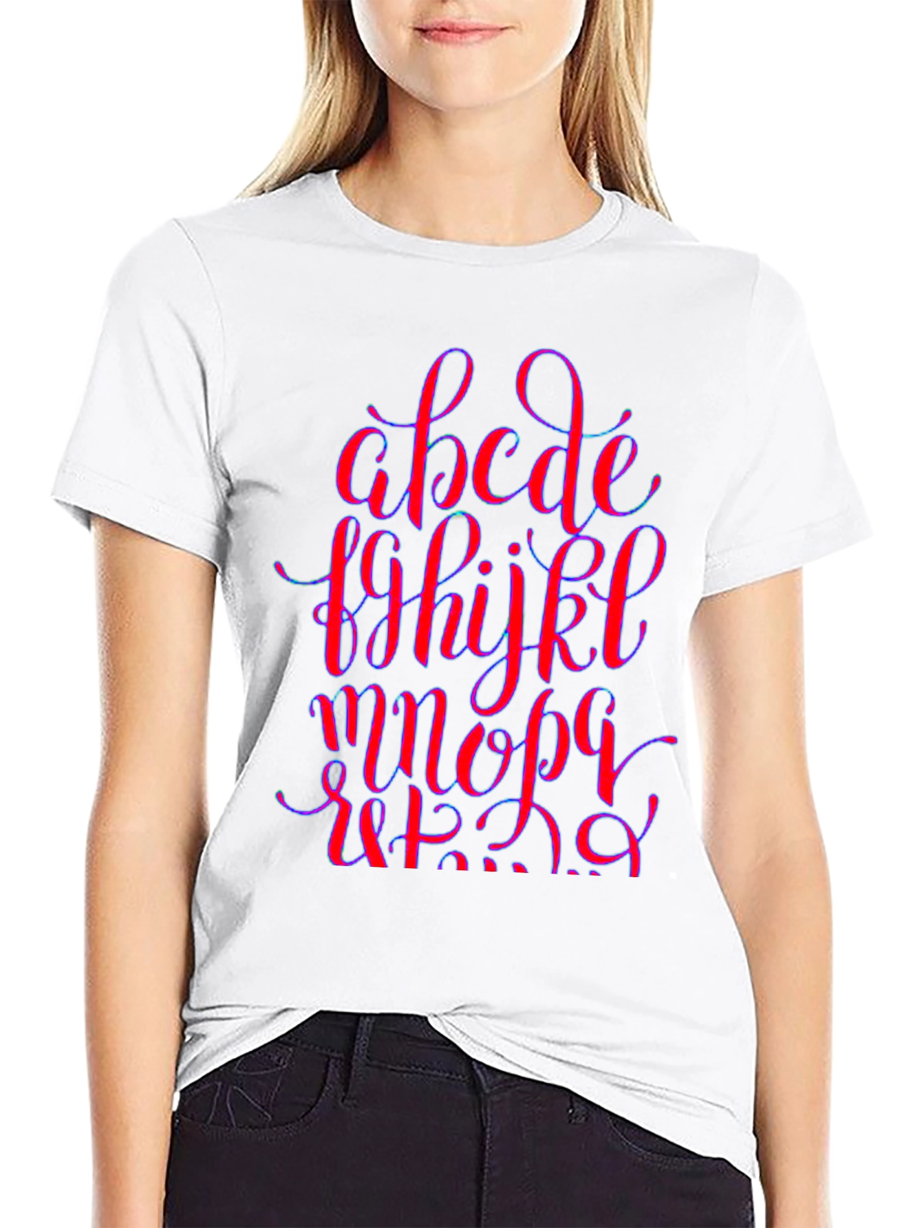 Alphabet Graphic Print Black Crew Neck T-Shirt