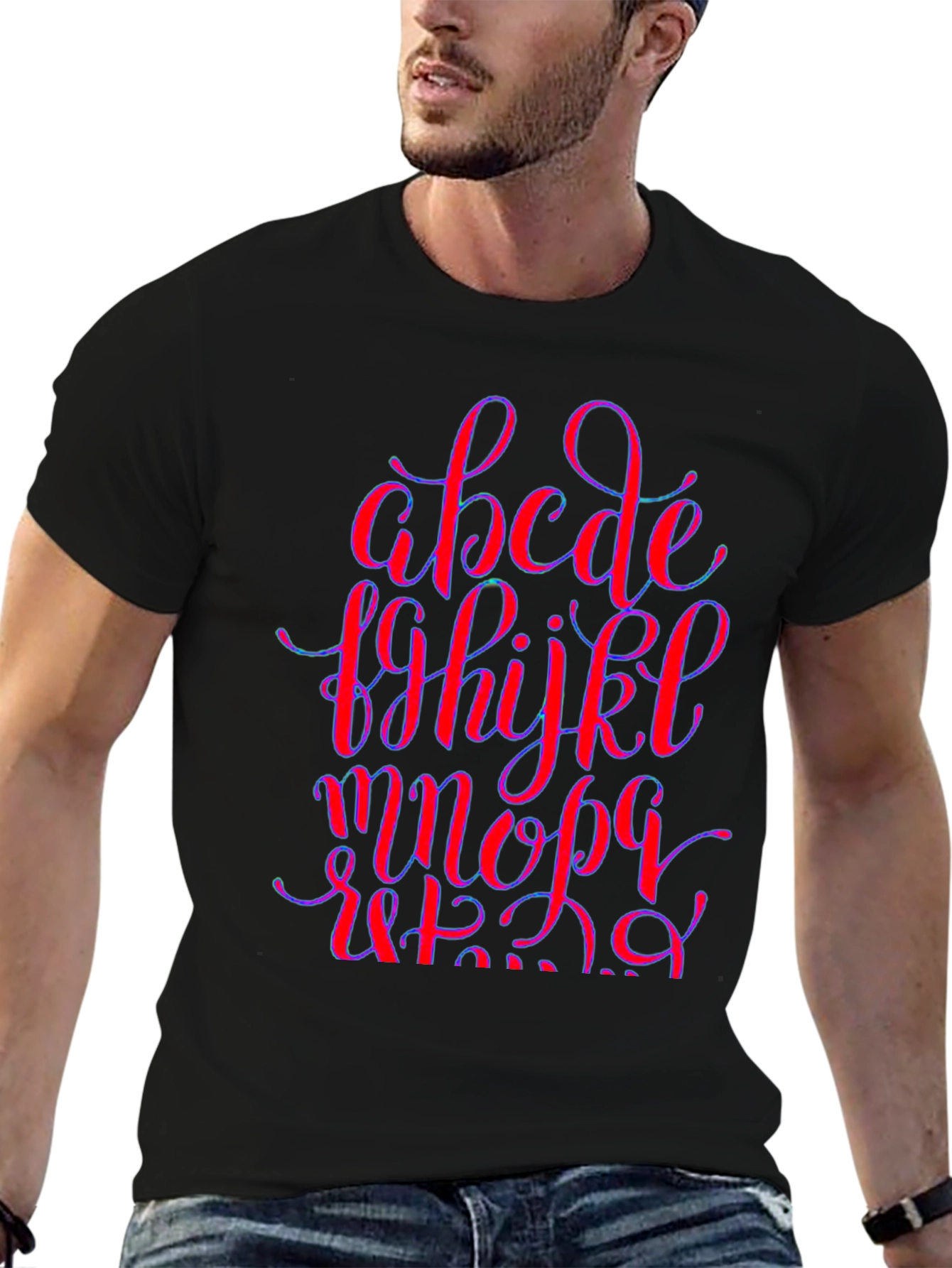 Alphabet Graphic Print Black Crew Neck T-Shirt