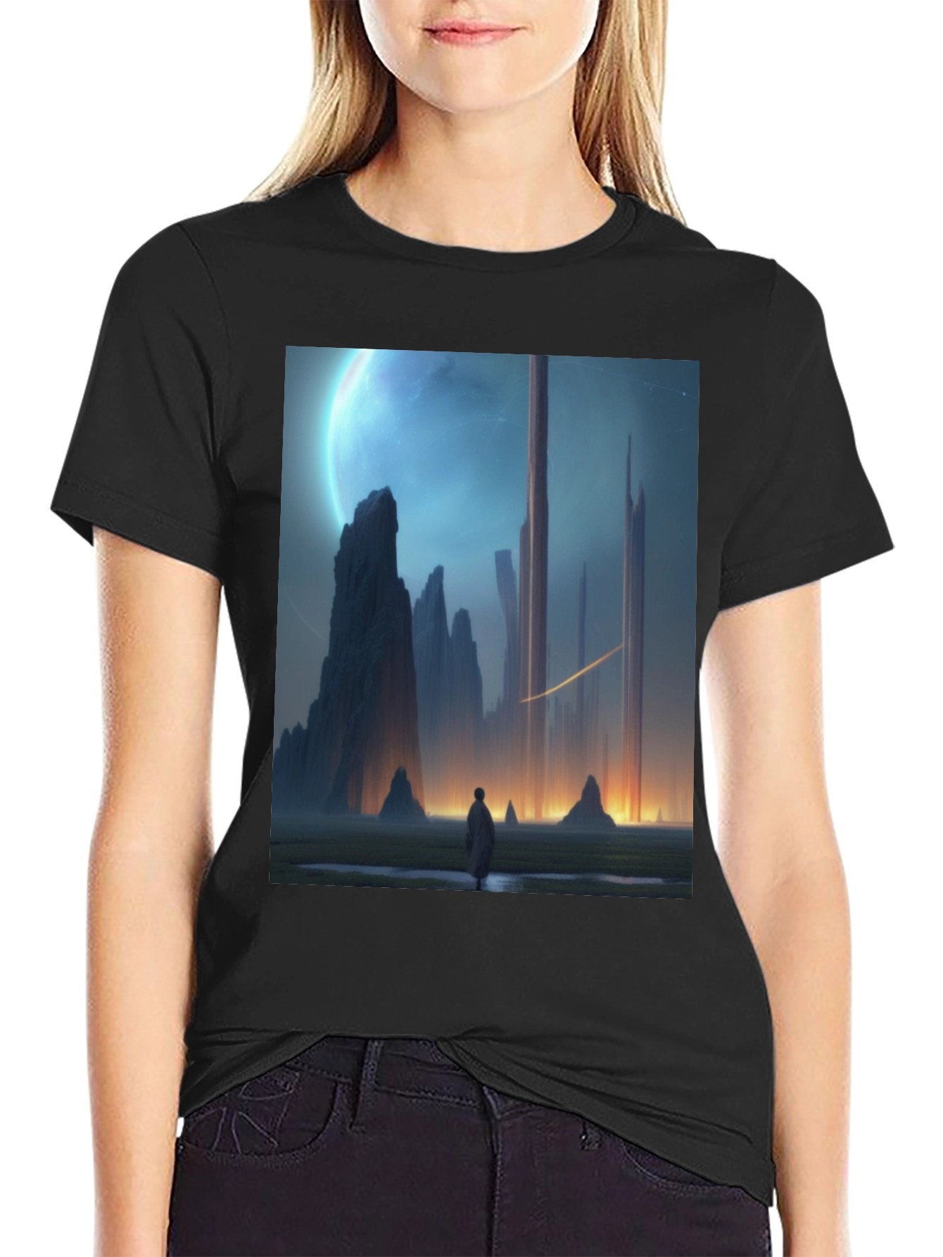 Sci-Fi Landscape Graphic Tee - Mens Black T-Shirt