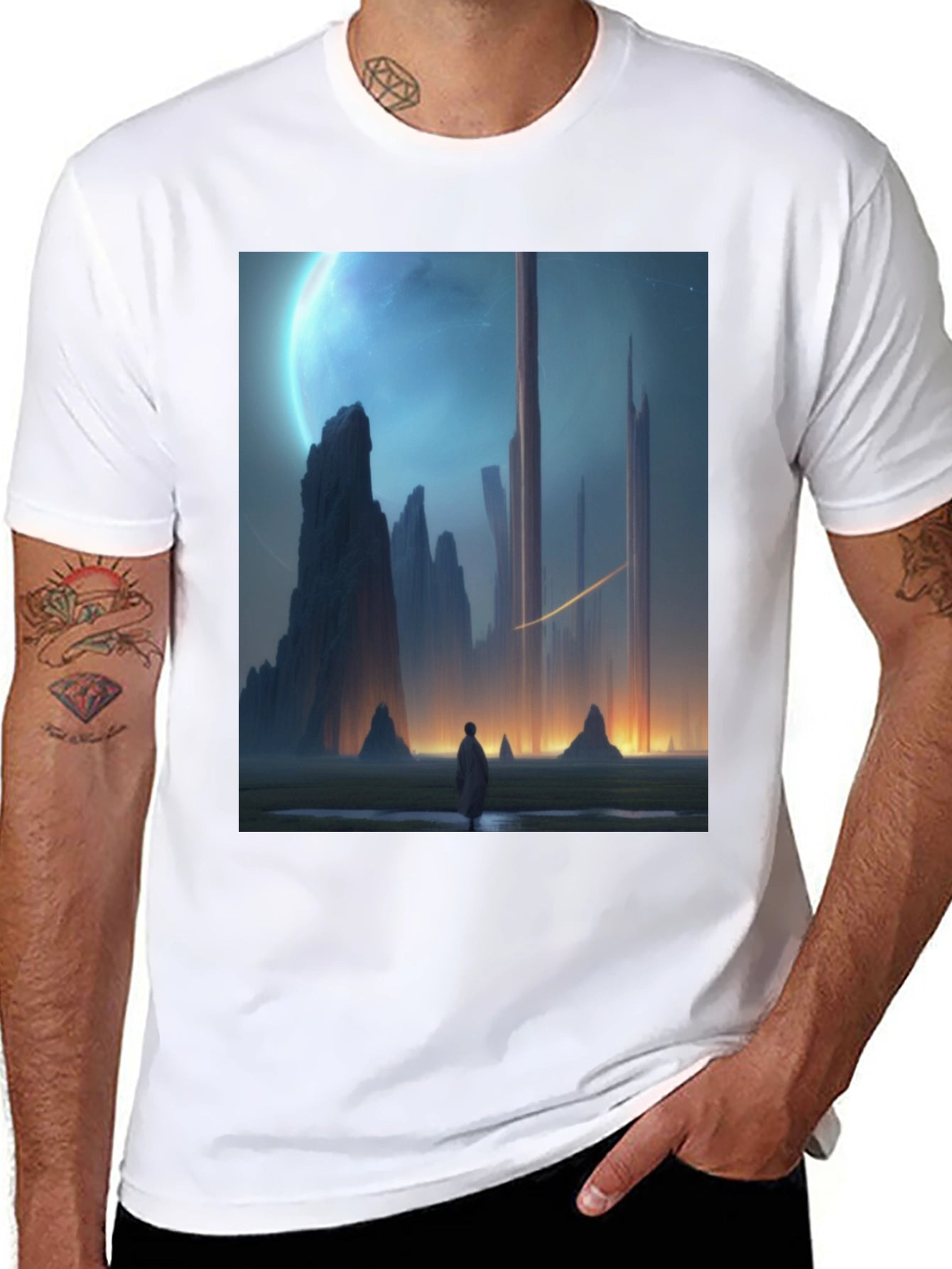Sci-Fi Landscape Graphic Tee - Mens Black T-Shirt
