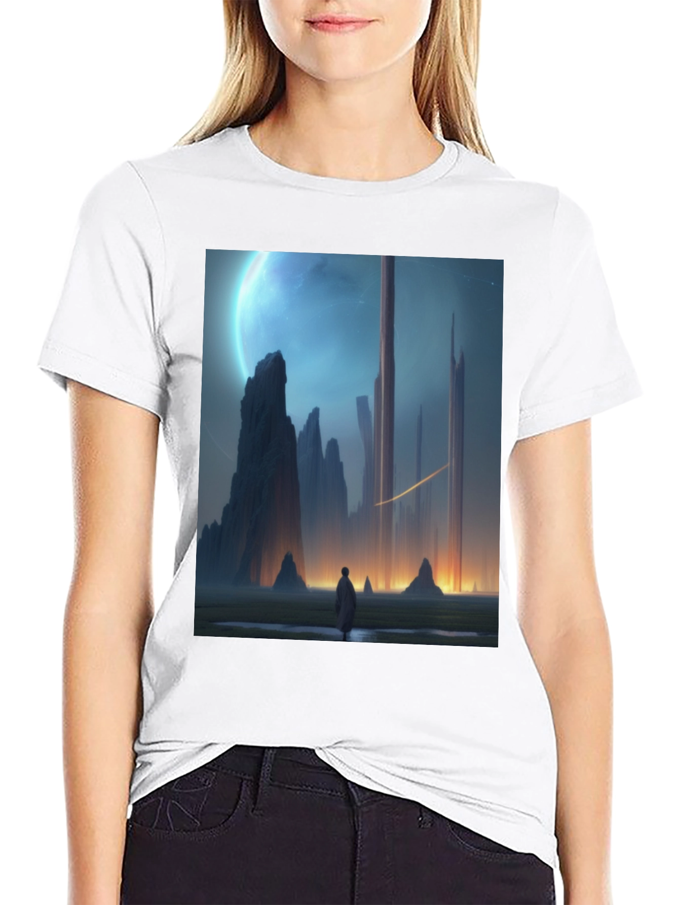 Sci-Fi Landscape Graphic Tee - Mens Black T-Shirt