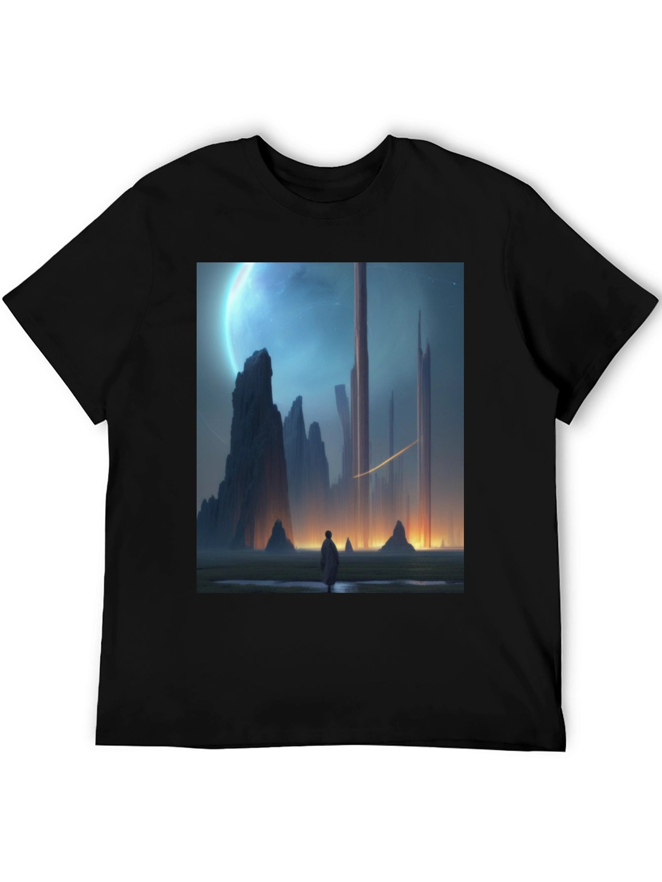 Sci-Fi Landscape Graphic Tee - Mens Black T-Shirt