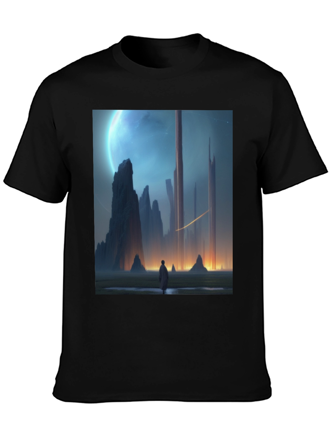 Sci-Fi Landscape Graphic Tee - Mens Black T-Shirt