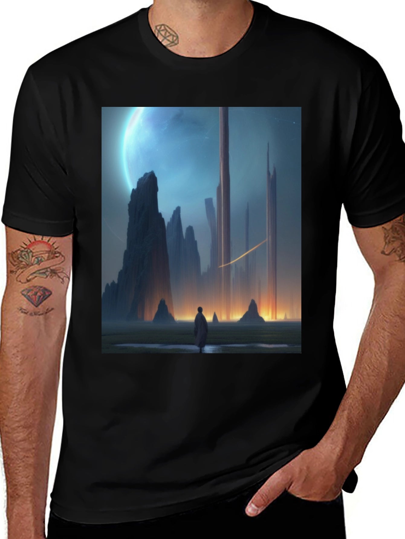 Sci-Fi Landscape Graphic Tee - Mens Black T-Shirt